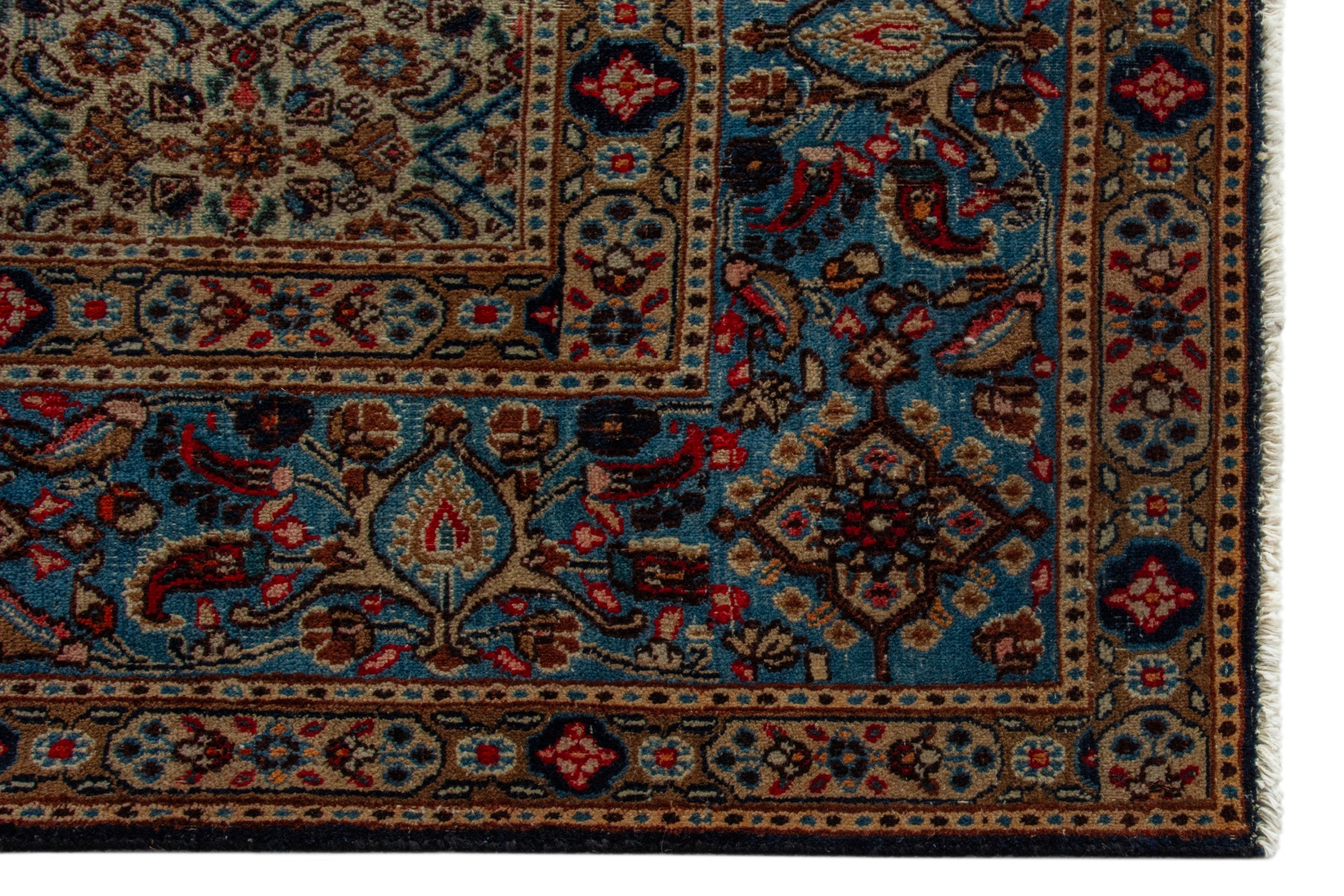 Persian Birjand oversized rug in dark blue and cream, view 5 of 21