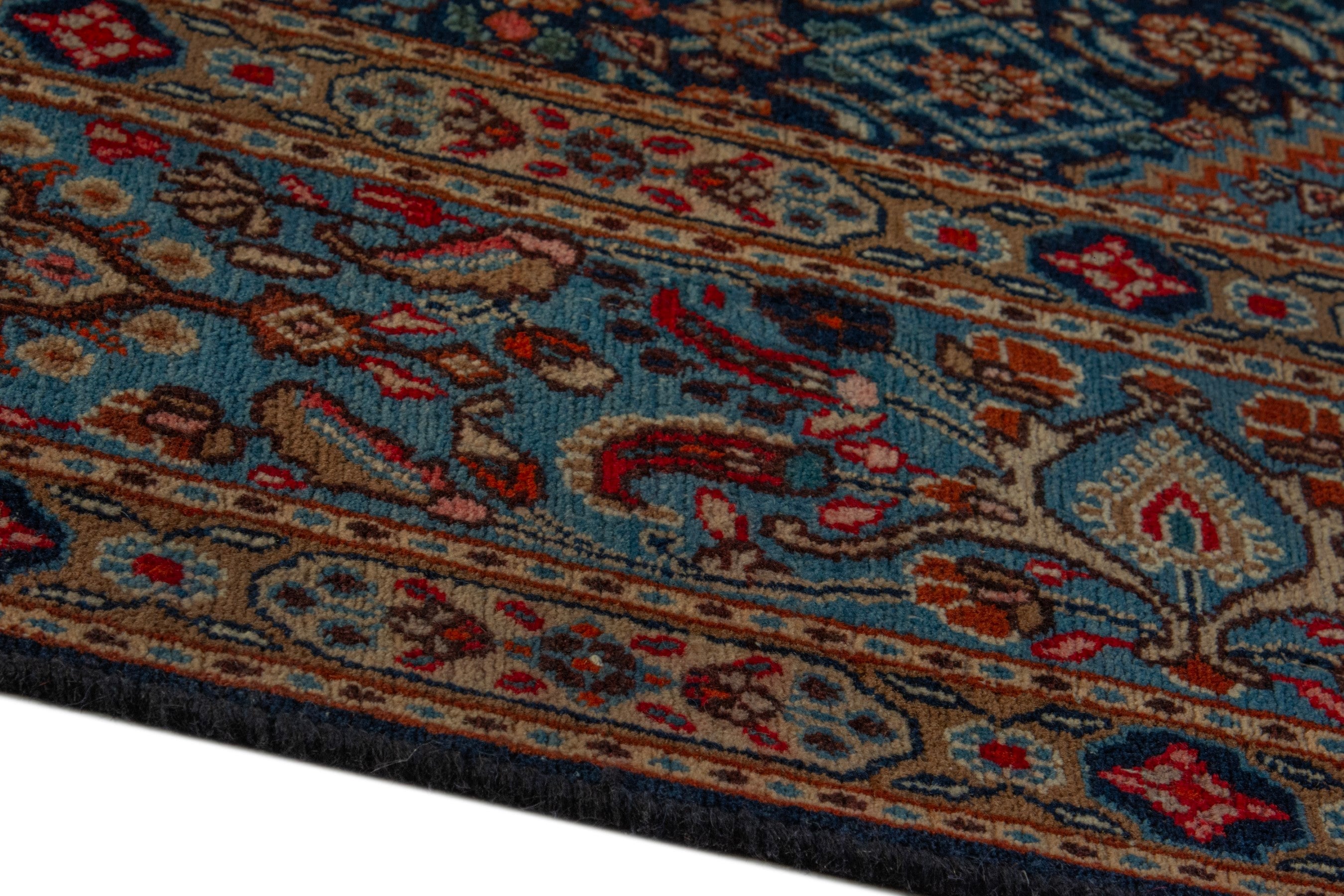 Persian Birjand oversized rug in dark blue and cream, view 8 of 21