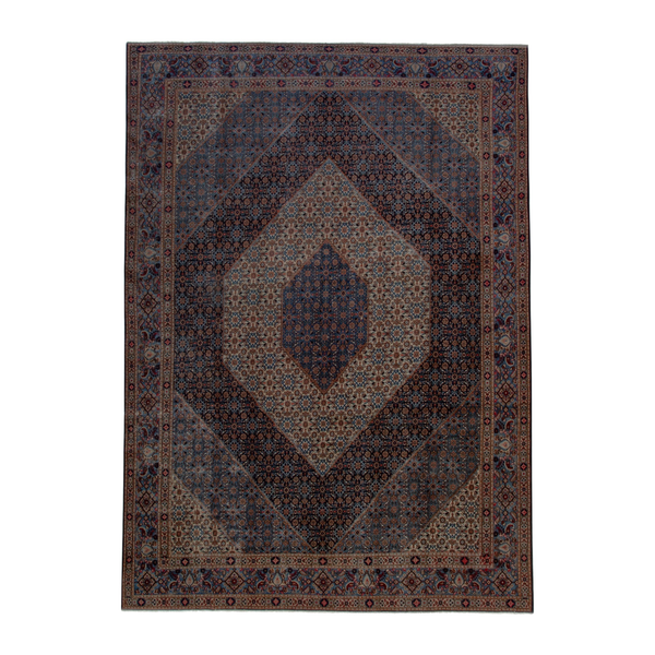 Persian Birjand oversized rug in dark blue and cream, 8'10" x 12'8"