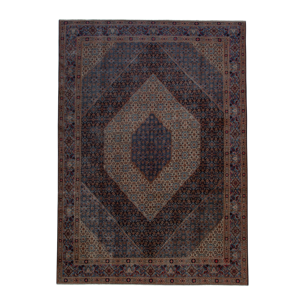 Persian Birjand oversized rug in dark blue and cream, 8'10" x 12'8"