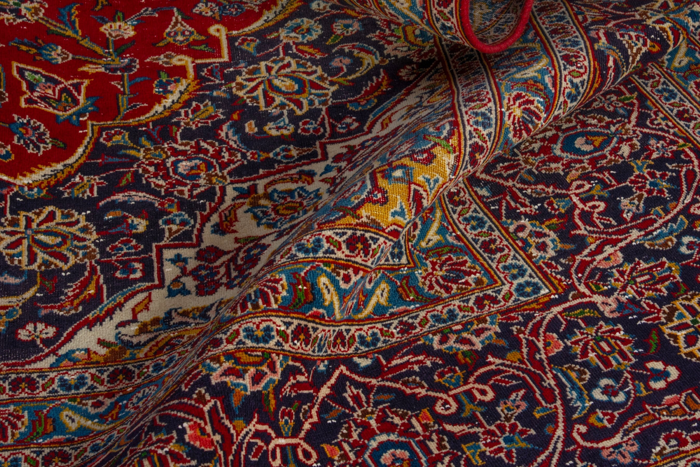 Persian Kashan oversized rug in deep red and dark brown, view 15 of 20