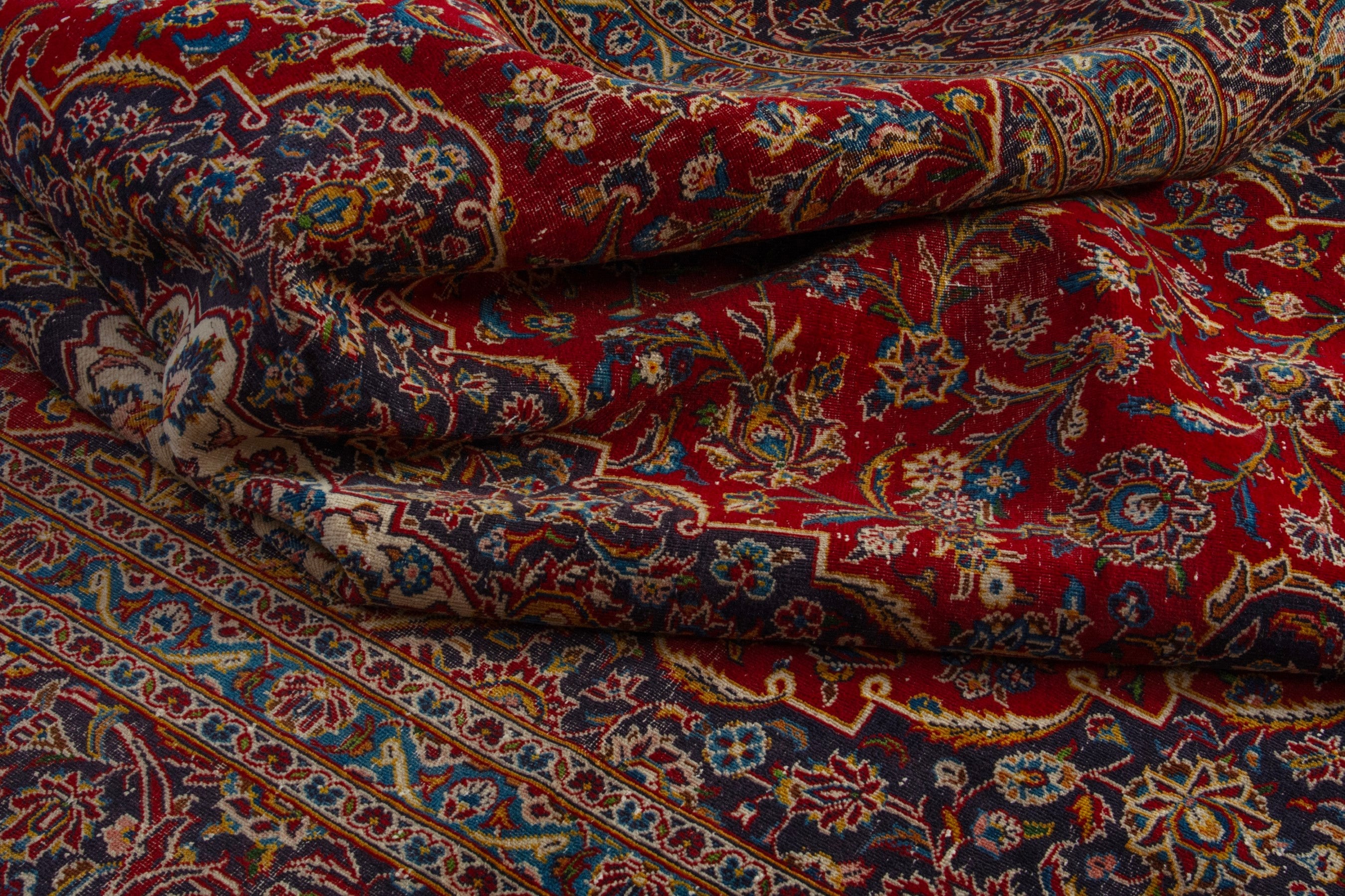 Persian Kashan oversized rug in deep red and dark brown, view 16 of 20