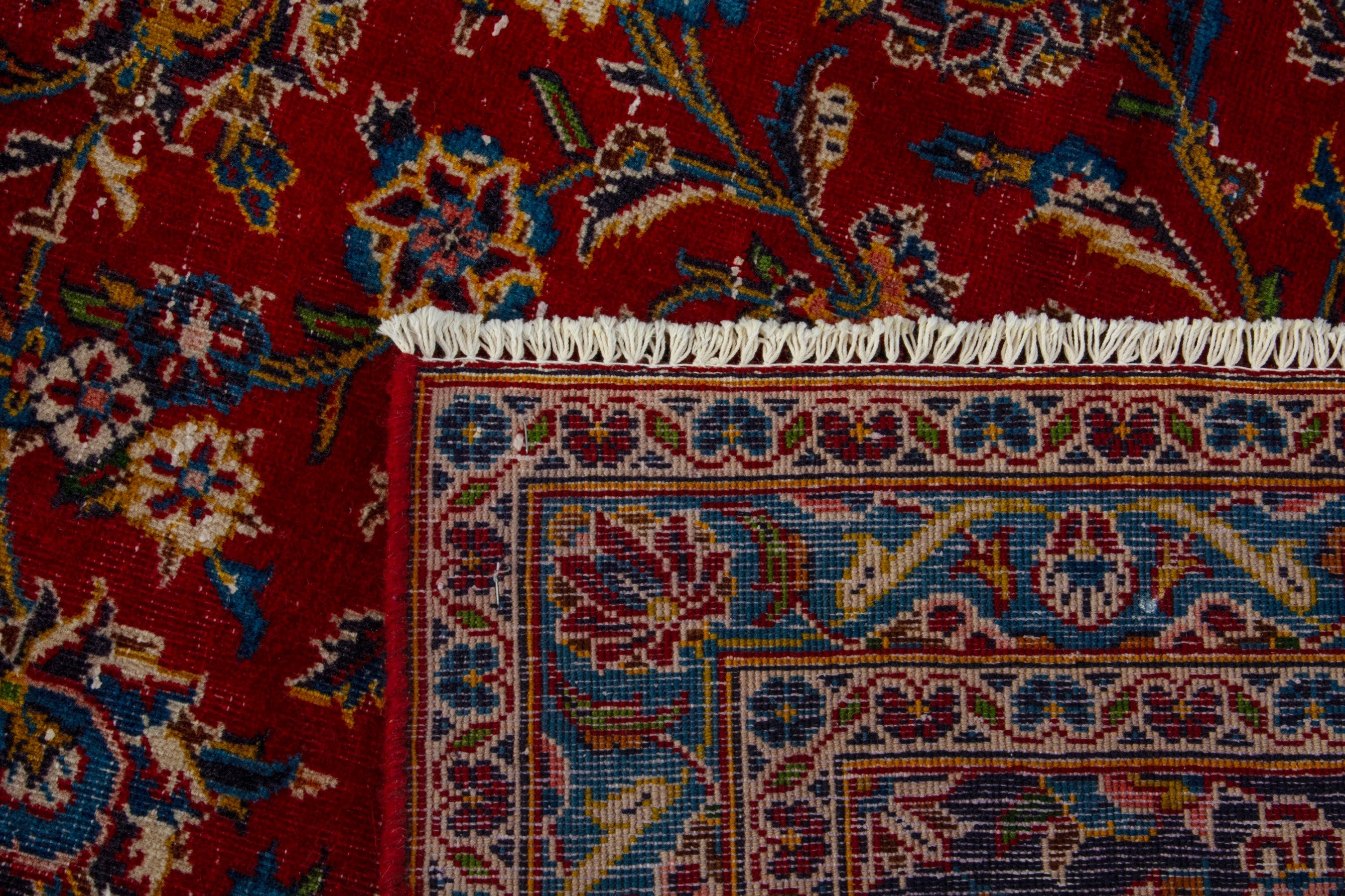 Persian Kashan oversized rug in deep red and dark brown, view 20 of 20