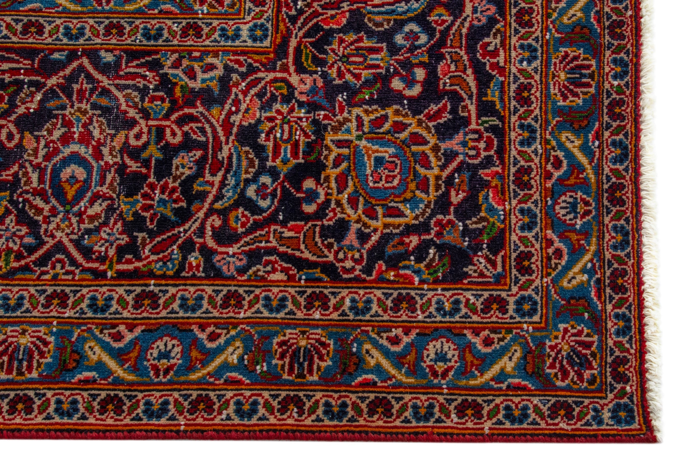 Persian Kashan oversized rug in deep red and dark brown, view 5 of 20