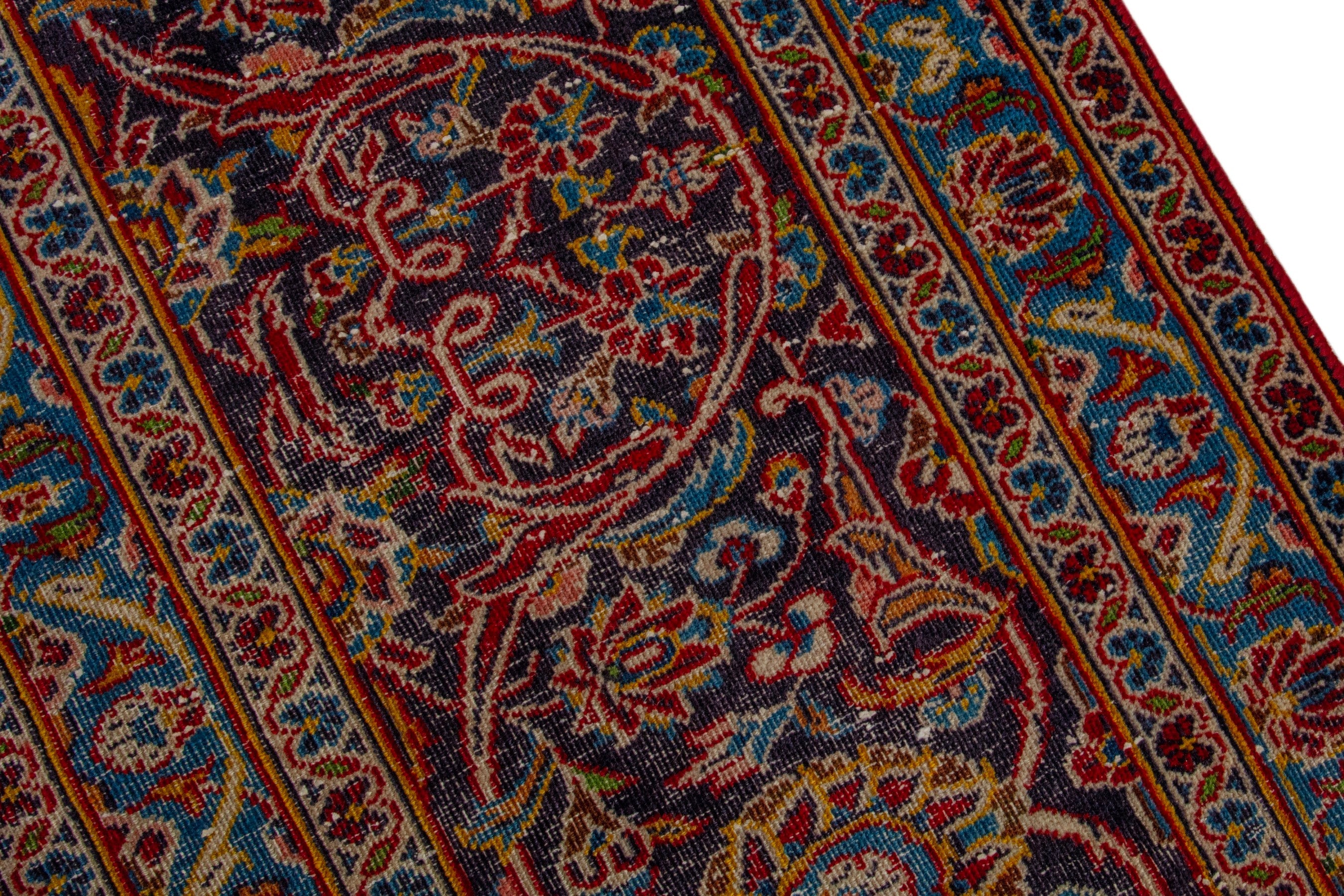 Persian Kashan oversized rug in deep red and dark brown, view 7 of 20