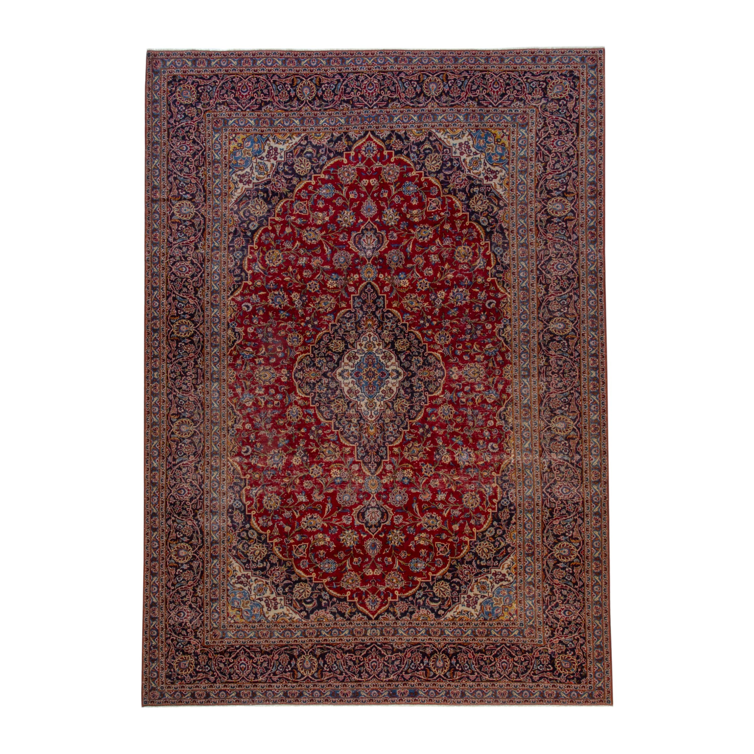 Persian Kashan oversized rug in deep red and dark brown, 9'10" x 13'5"