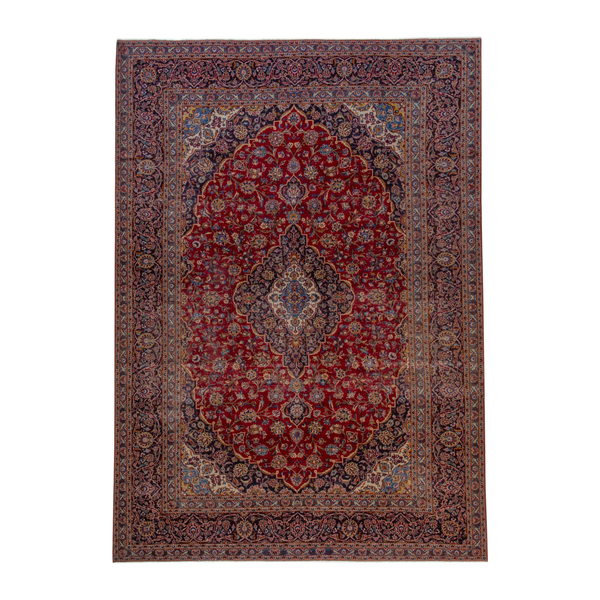 Persian Kashan oversized rug in deep red and dark brown, 9'10" x 13'5"