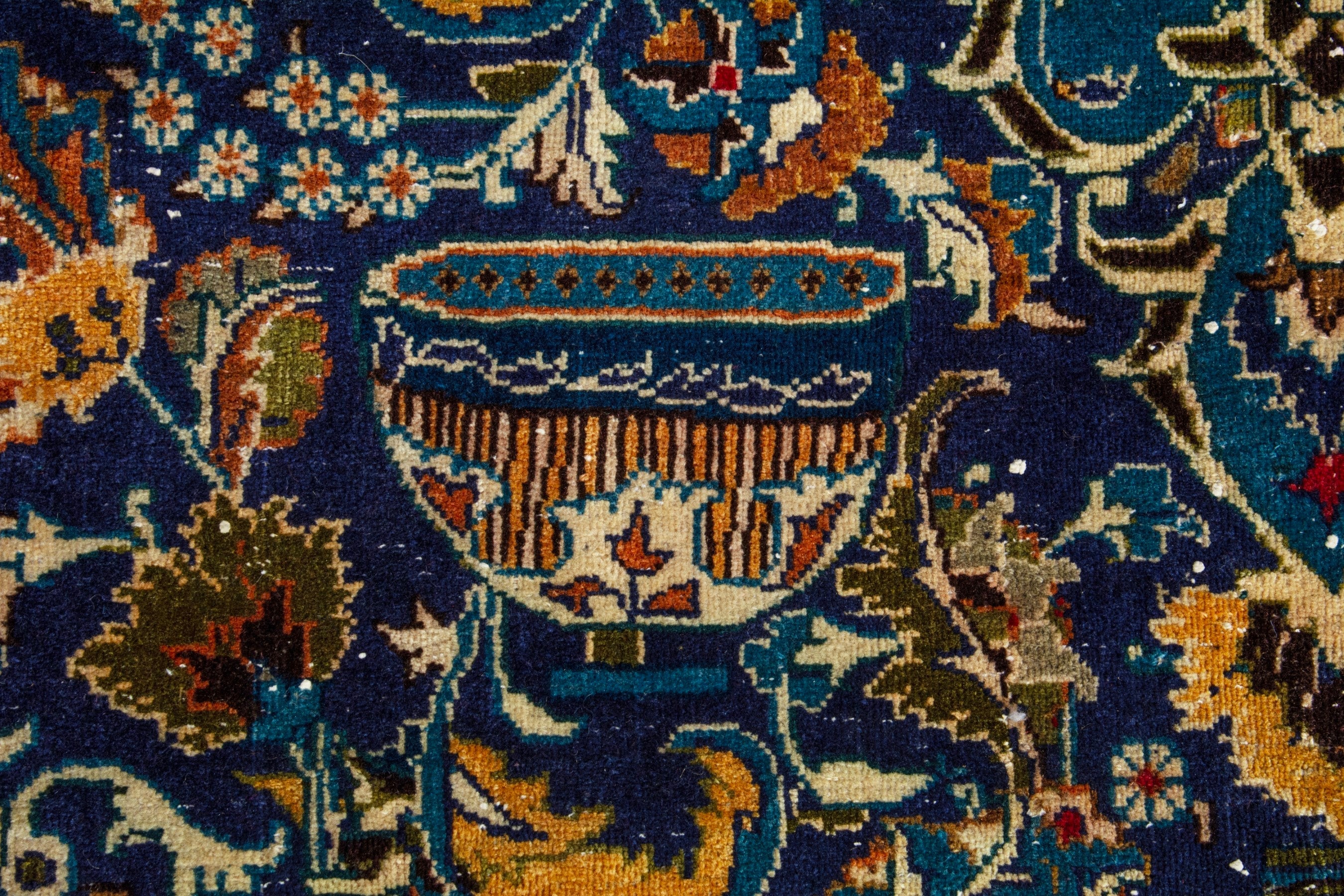 Persian Kashmar area rug in navy and gold, view 13 of 20