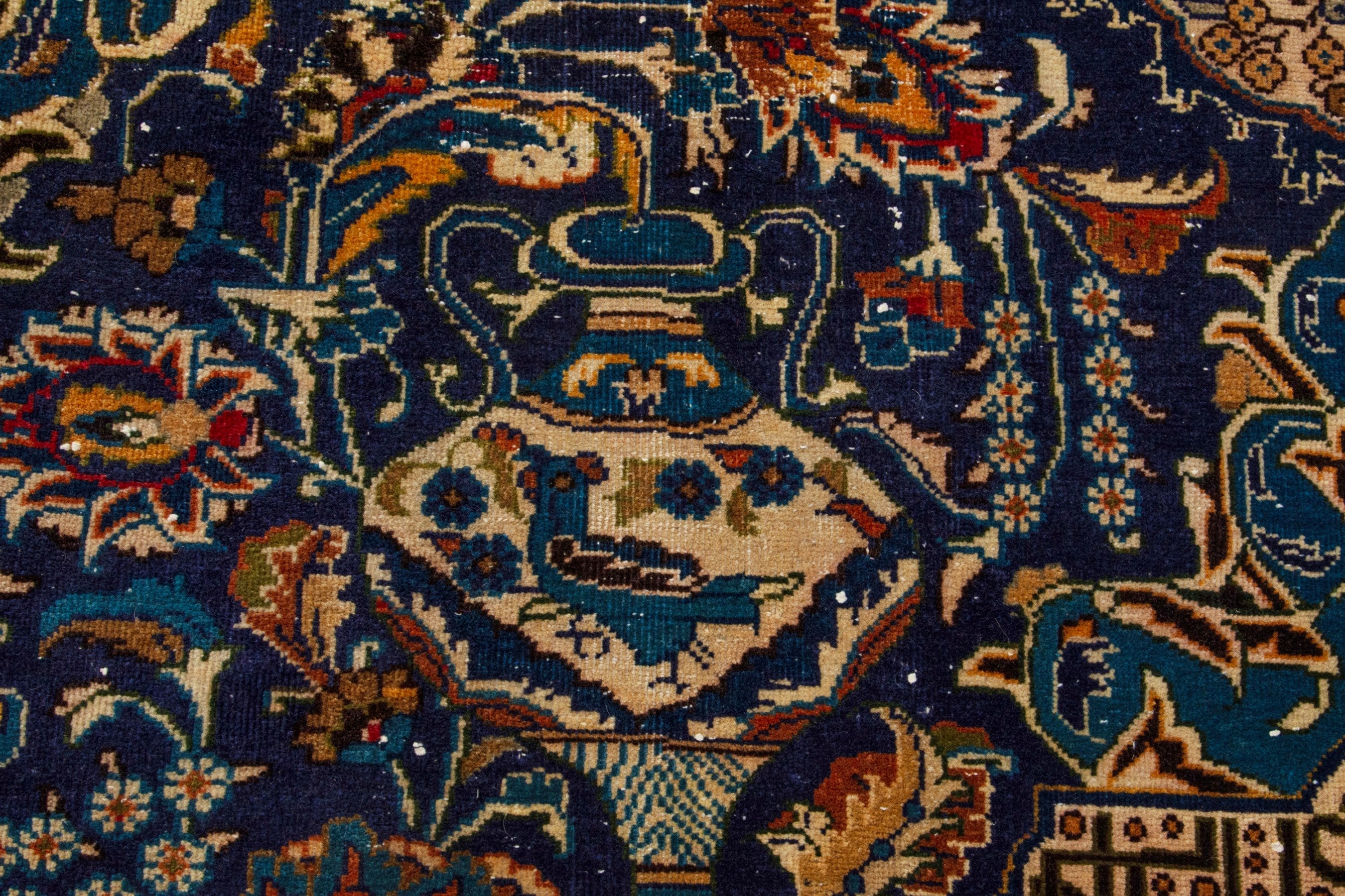 Persian Kashmar area rug in navy and gold, view 14 of 20