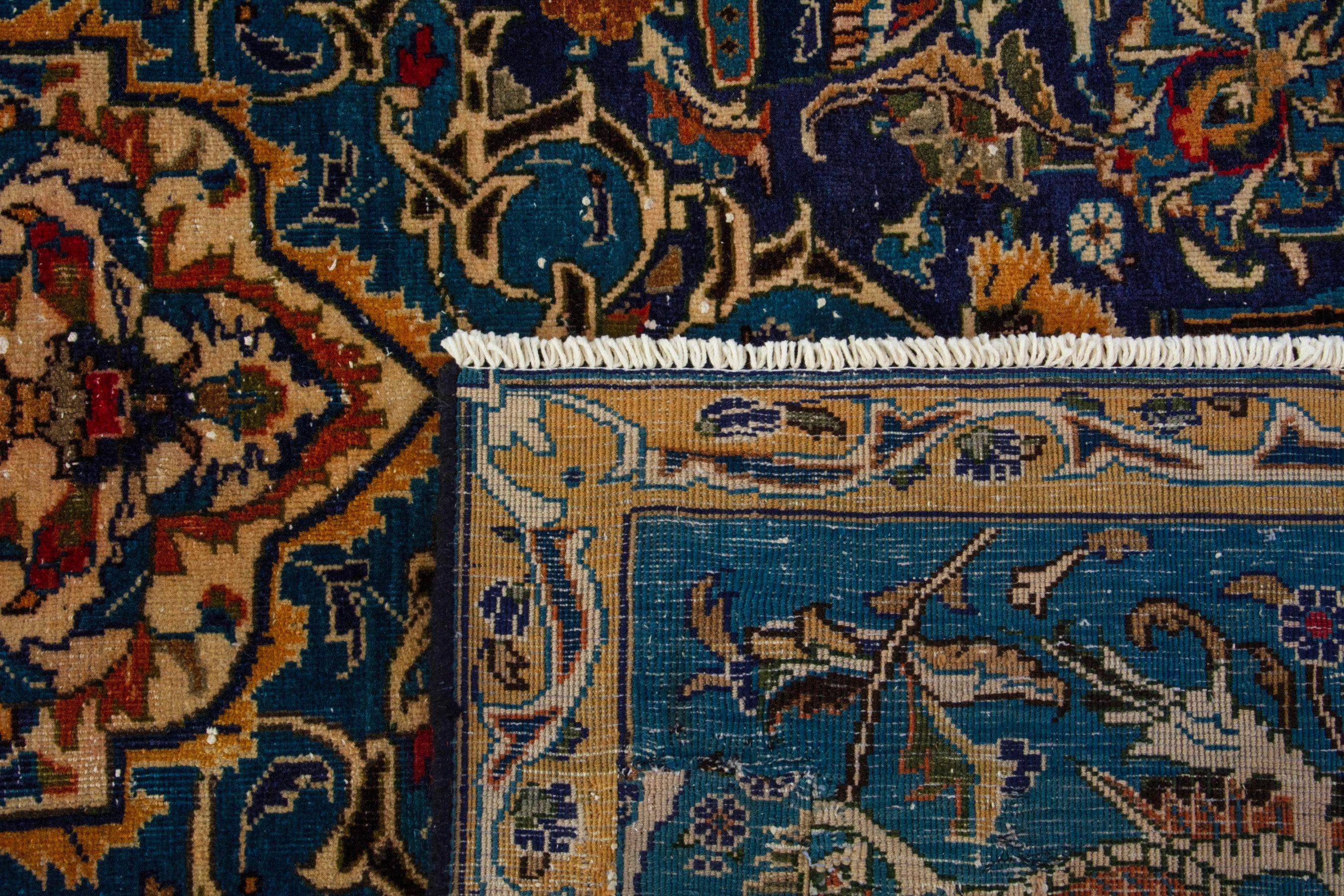 Persian Kashmar area rug in navy and gold, view 20 of 20