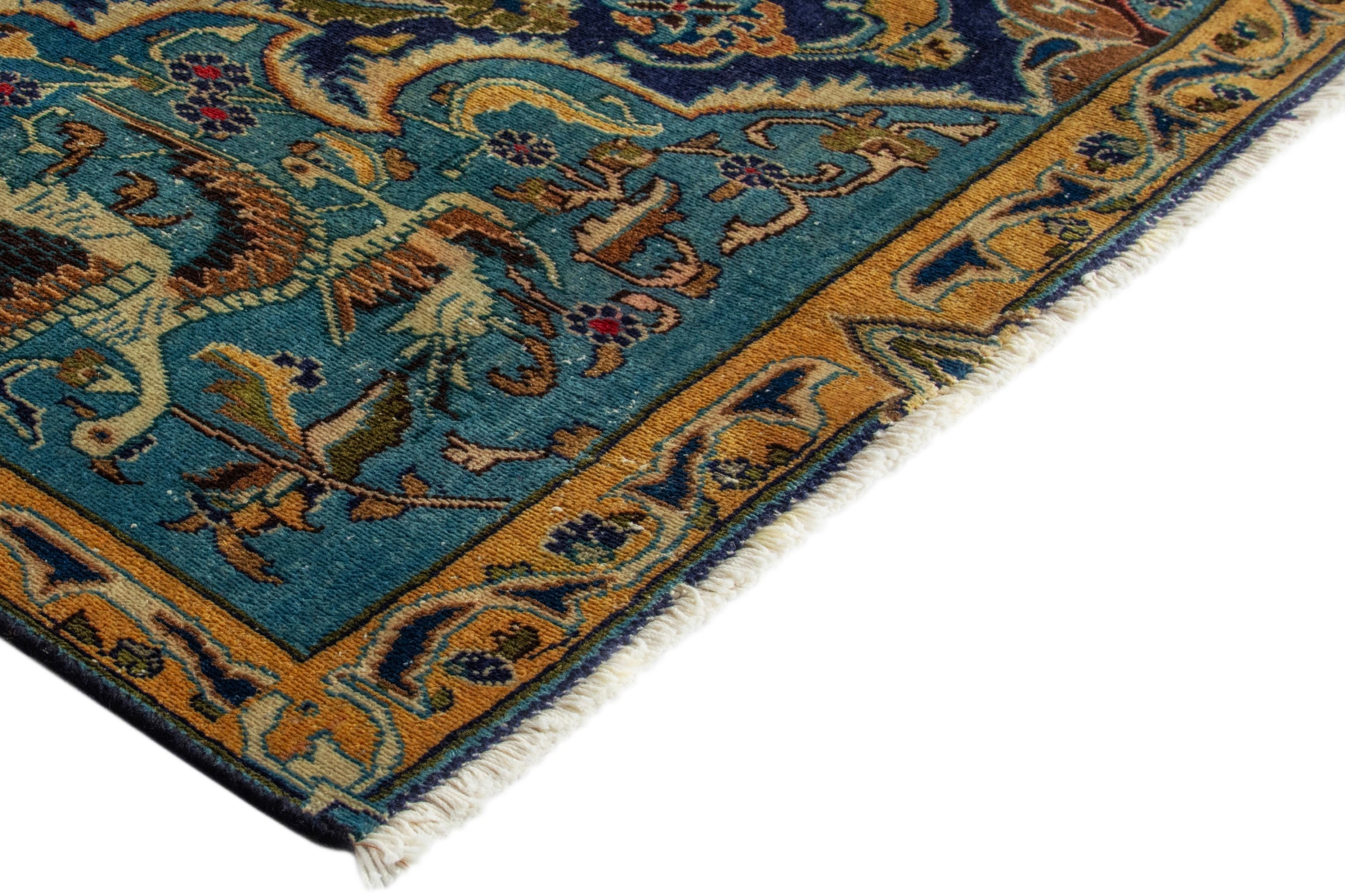 Persian Kashmar area rug in navy and gold, view 6 of 20