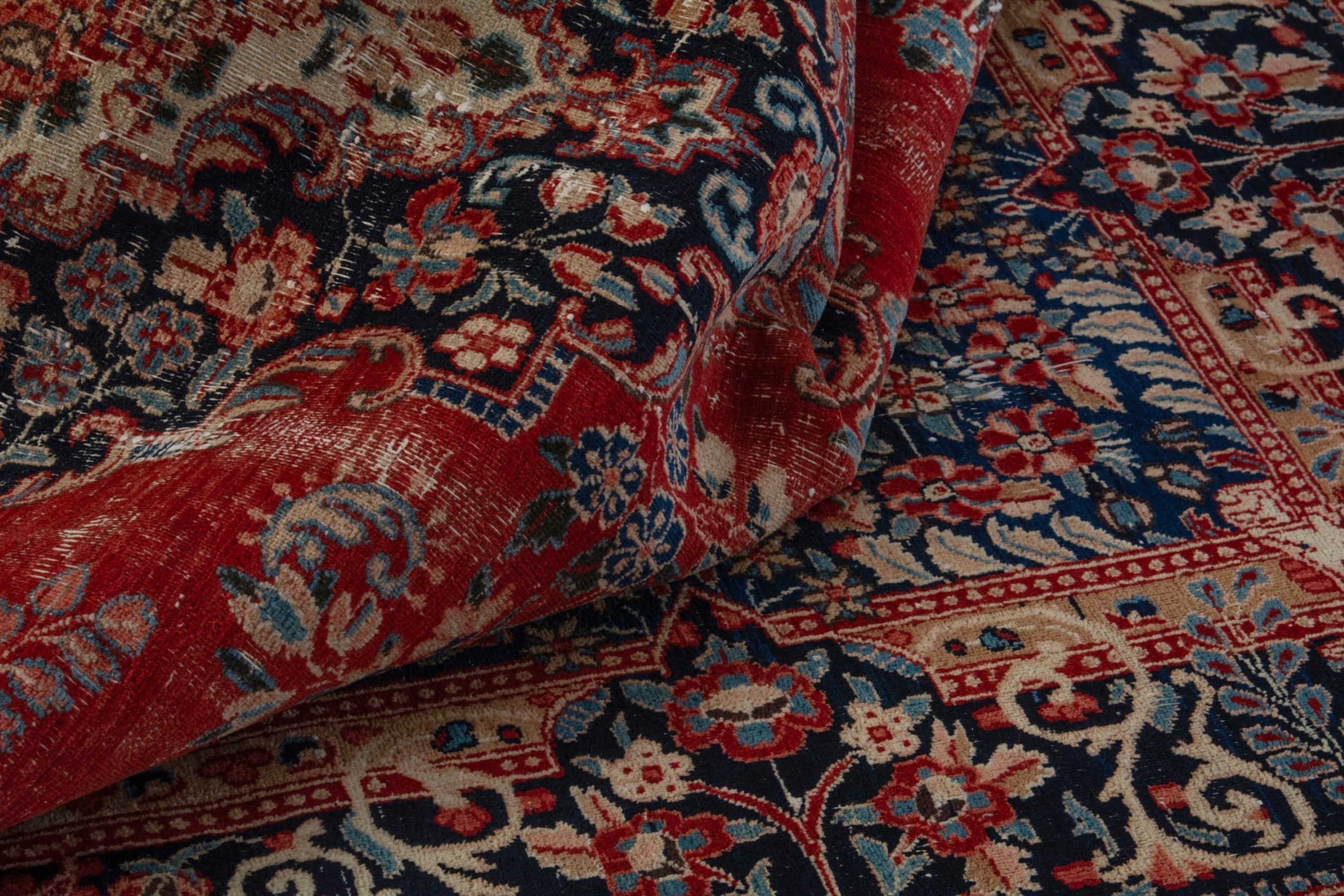Persian Birjand area rug in deep red and navy, view 15 of 20