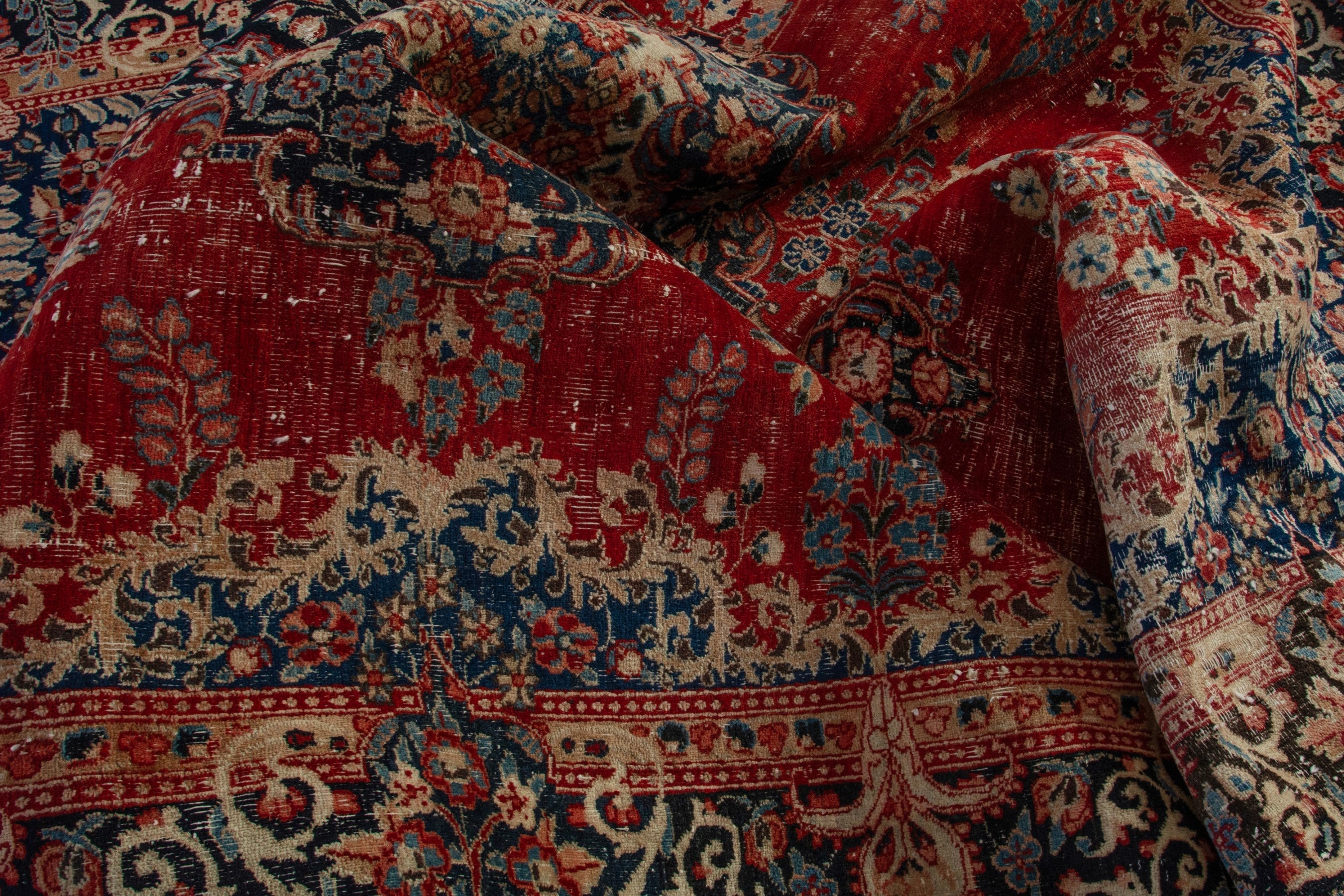 Persian Birjand area rug in deep red and navy, view 17 of 20