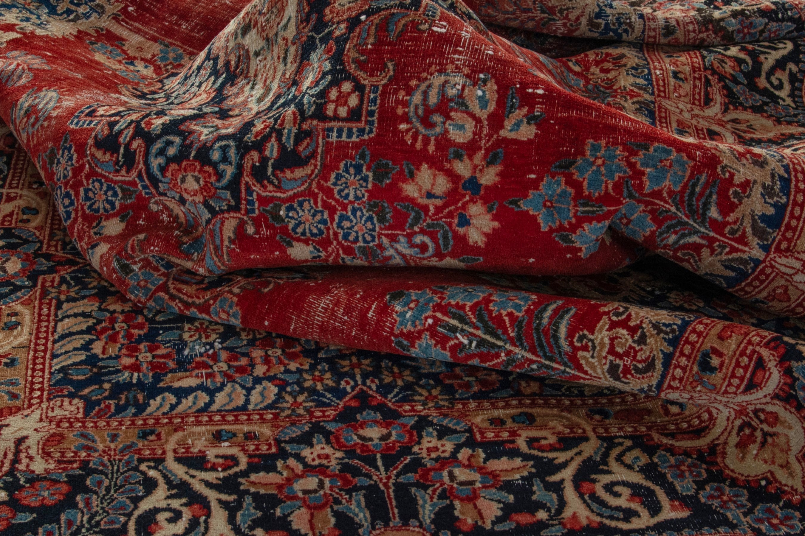 Persian Birjand area rug in deep red and navy, view 18 of 20