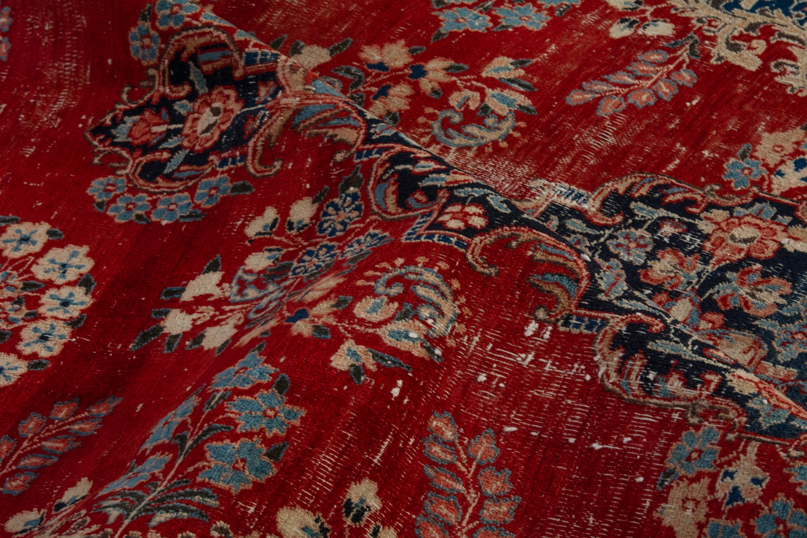 Persian Birjand area rug in deep red and navy, view 19 of 20