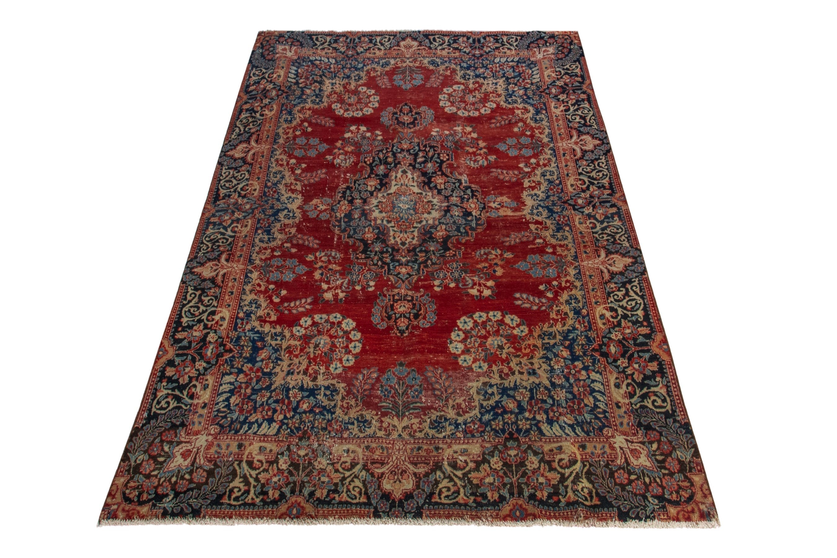 Persian Birjand area rug in deep red and navy, view 2 of 20