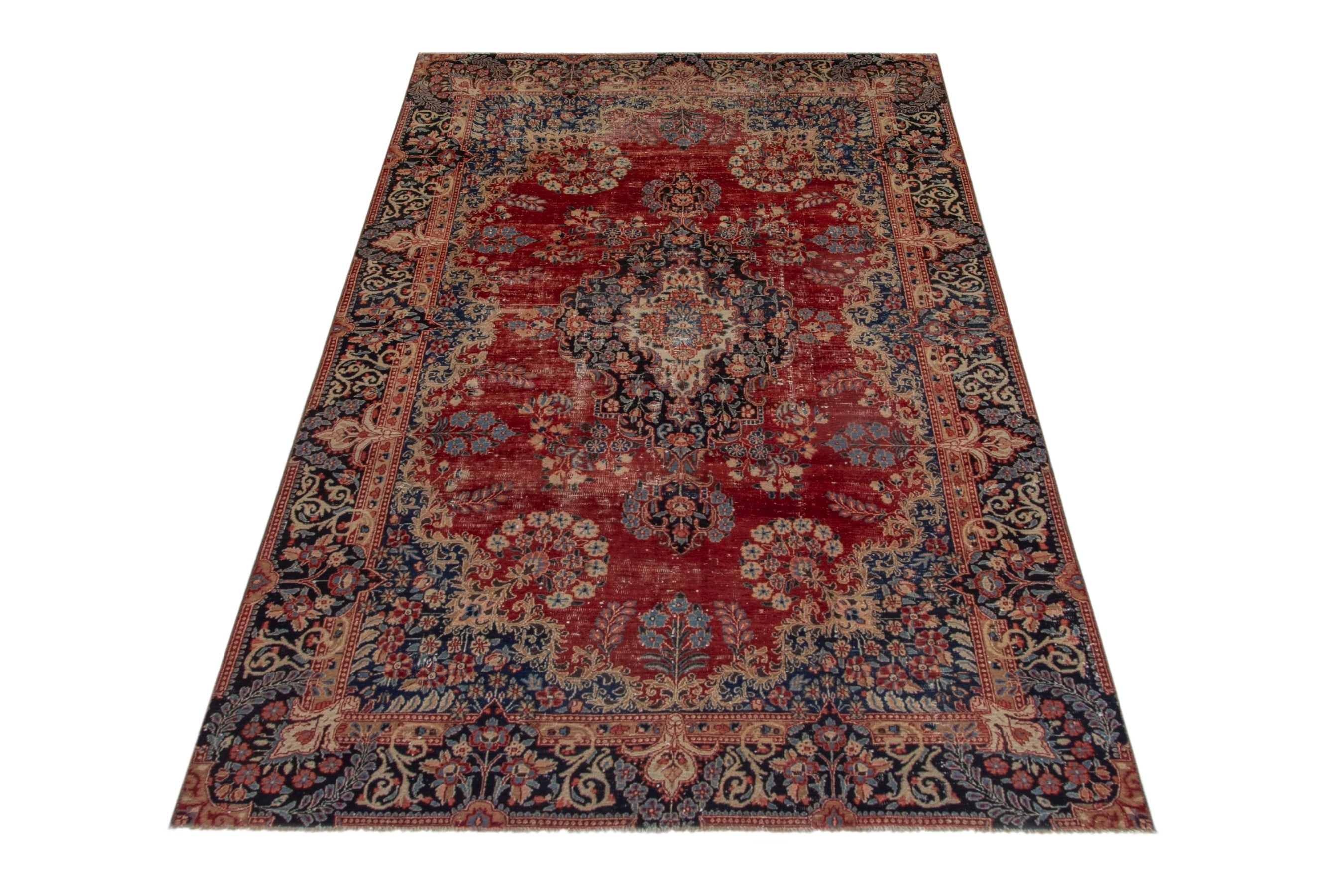Persian Birjand area rug in deep red and navy, view 3 of 20