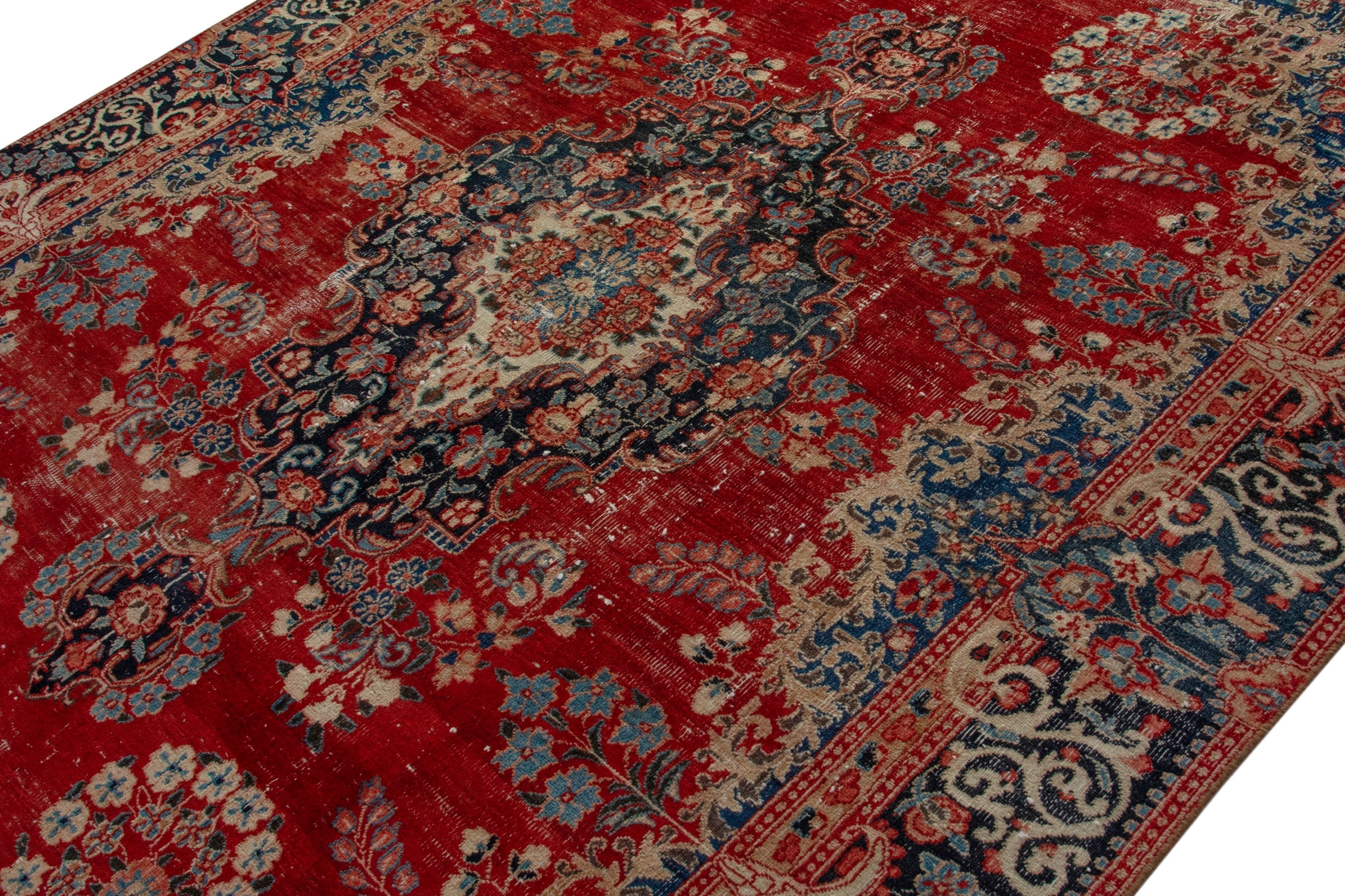 Persian Birjand area rug in deep red and navy, view 4 of 20