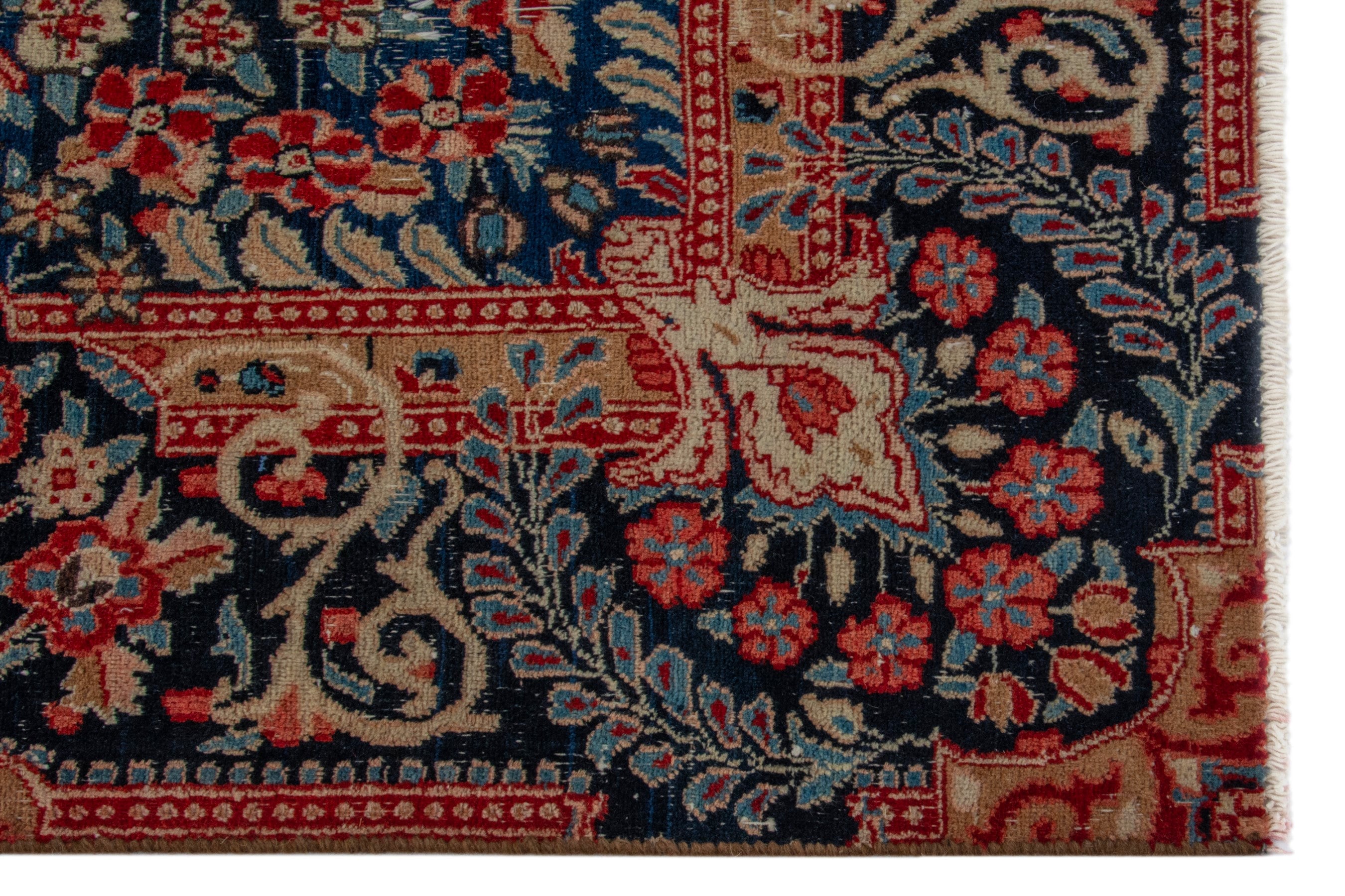 Persian Birjand area rug in deep red and navy, view 5 of 20
