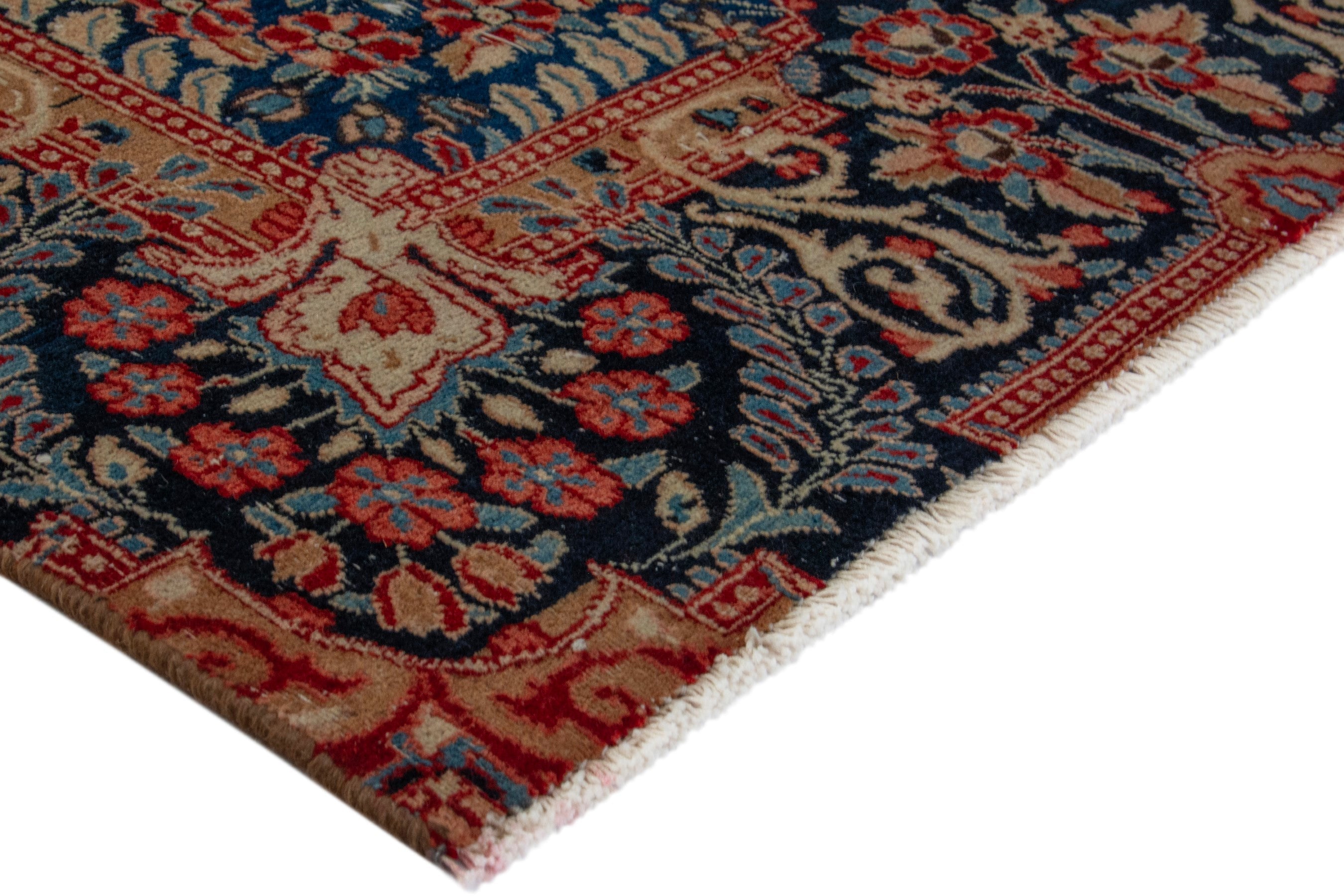 Persian Birjand area rug in deep red and navy, view 6 of 20
