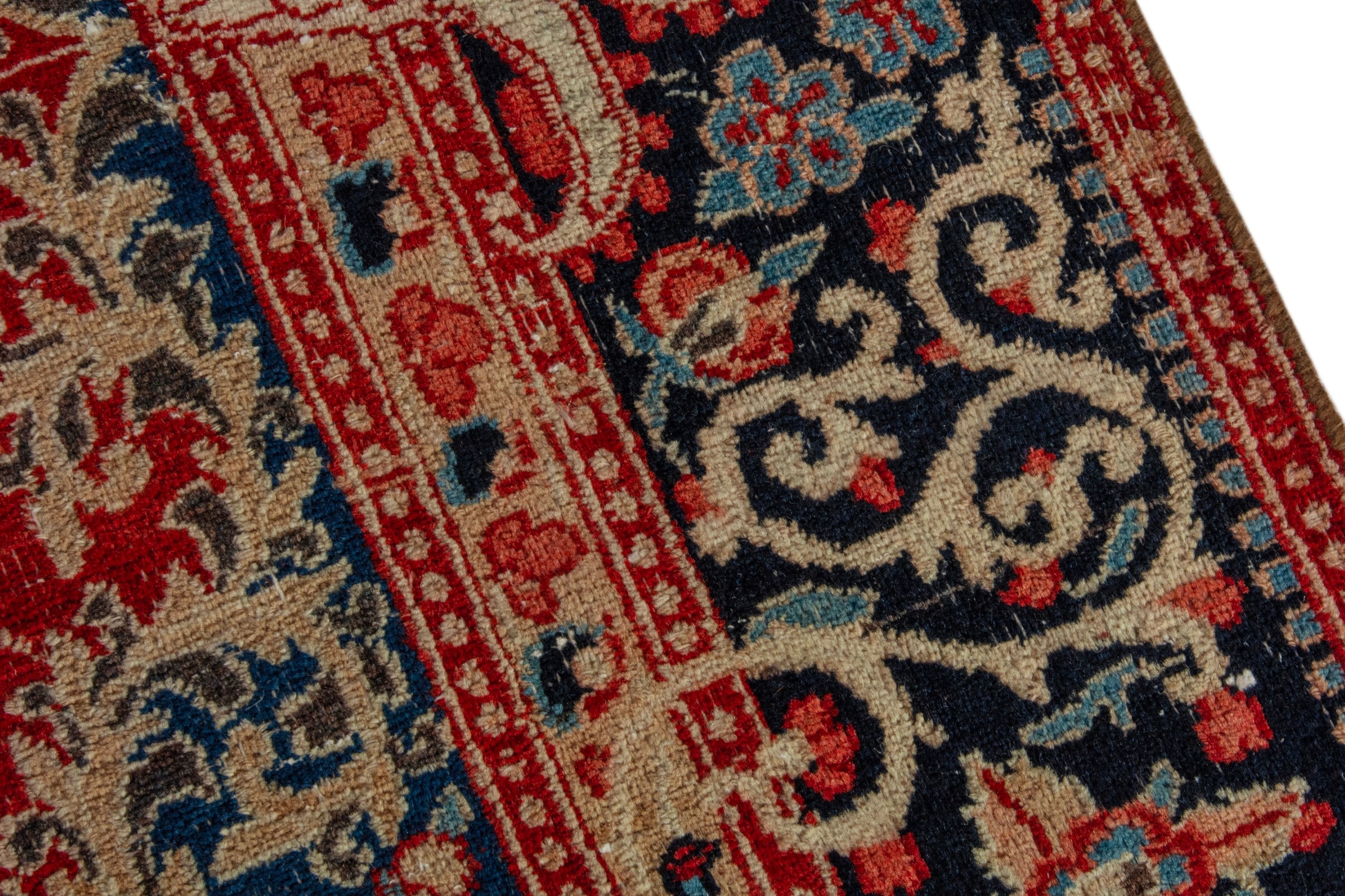 Persian Birjand area rug in deep red and navy, view 7 of 20