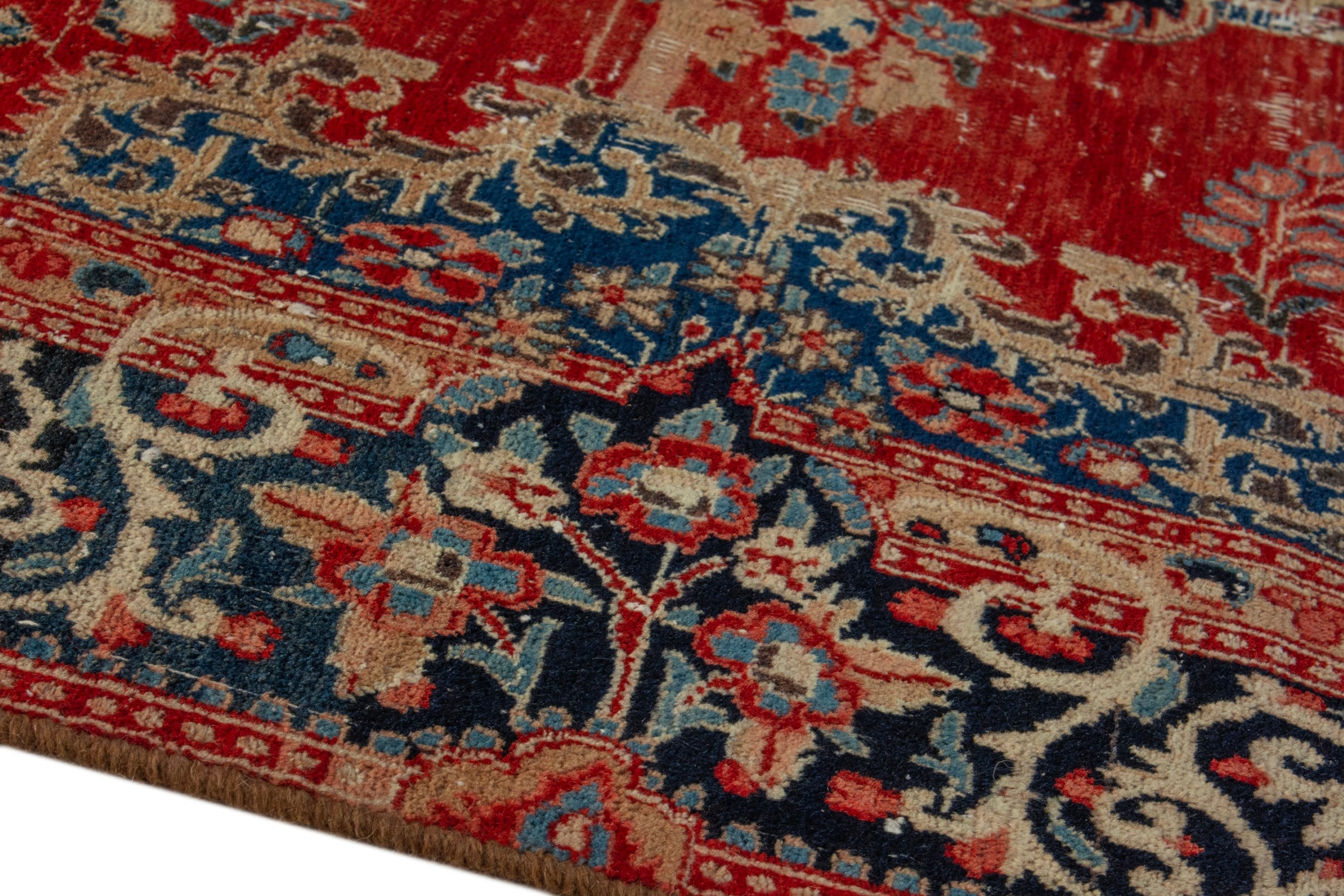 Persian Birjand area rug in deep red and navy, view 8 of 20