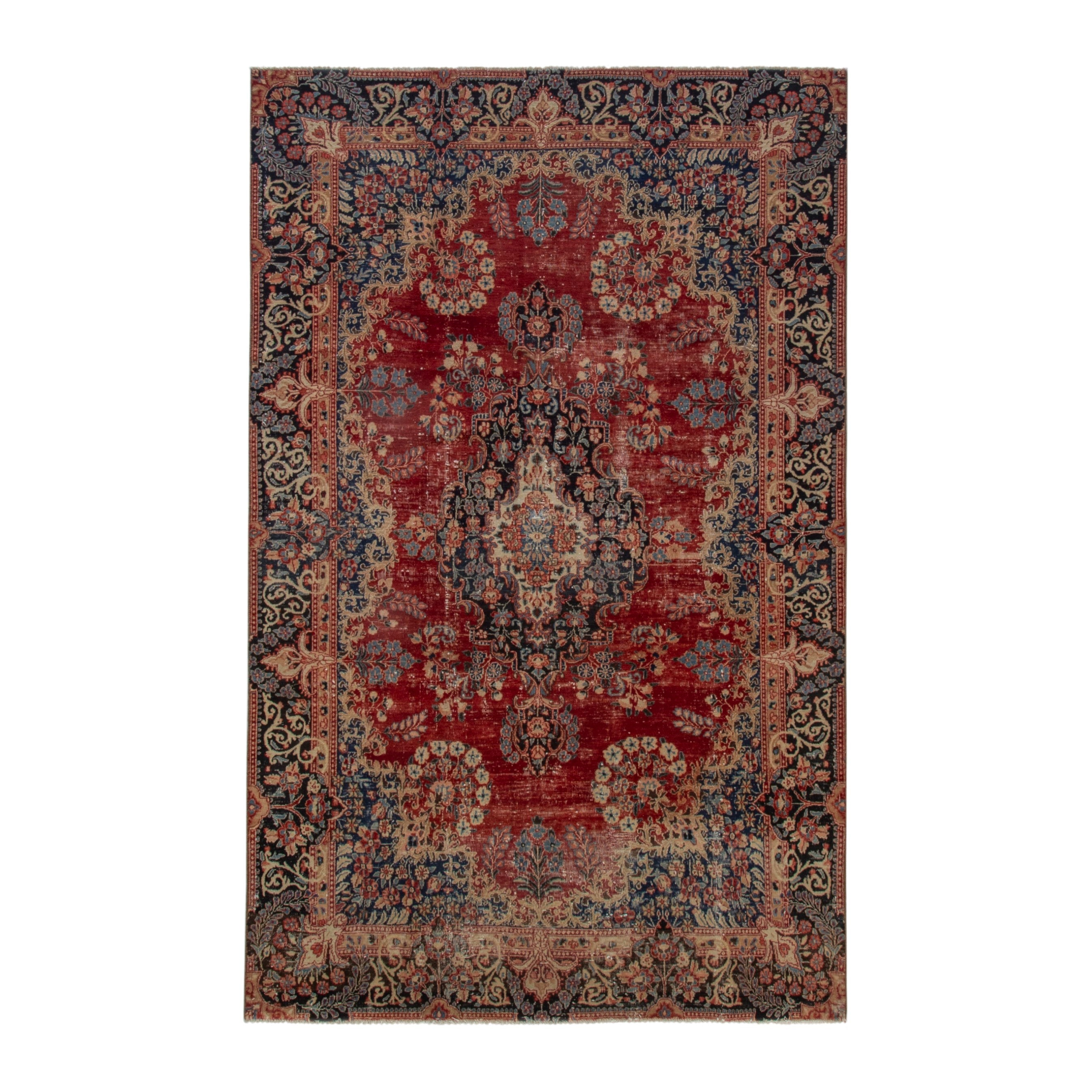 Persian Birjand area rug in deep red and navy, 6'5" x 9'6"