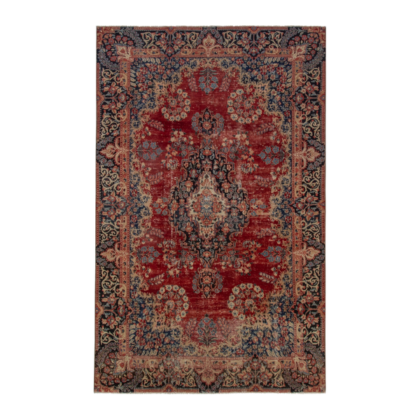 Persian Birjand area rug in deep red and navy, 6'5" x 9'6"