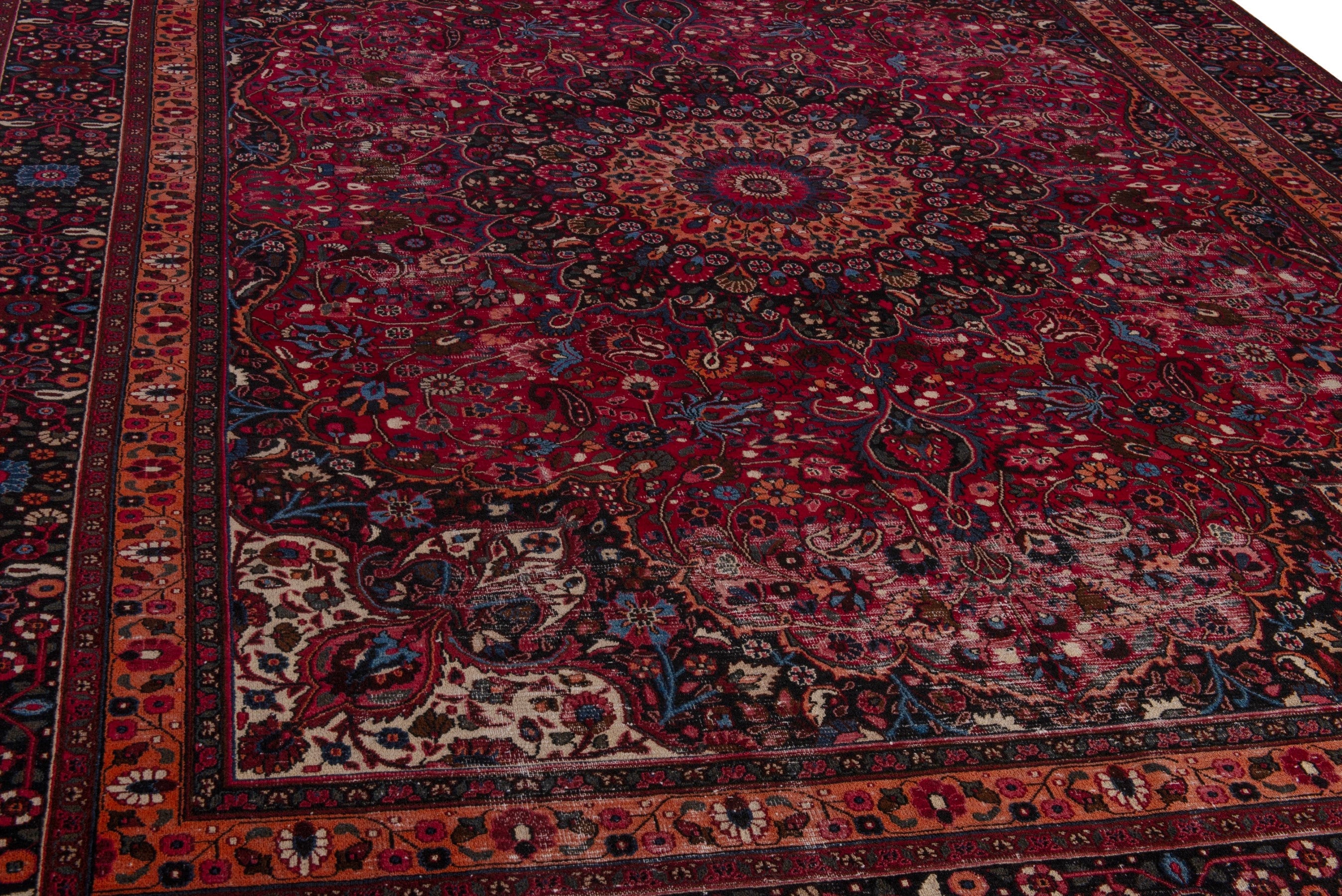 Persian Birjand oversized rug in burgundy and deep red, view 9 of 19