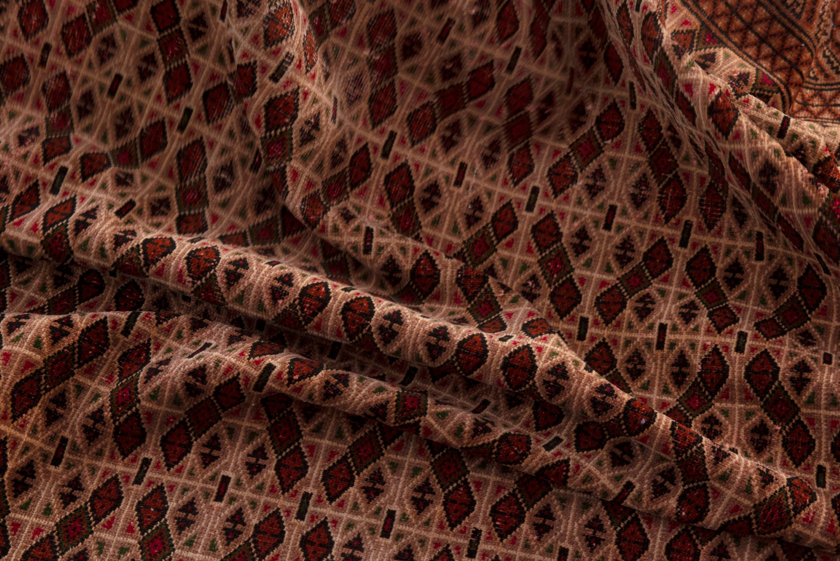 Persian Torkaman area rug in tan and brown, view 17 of 18