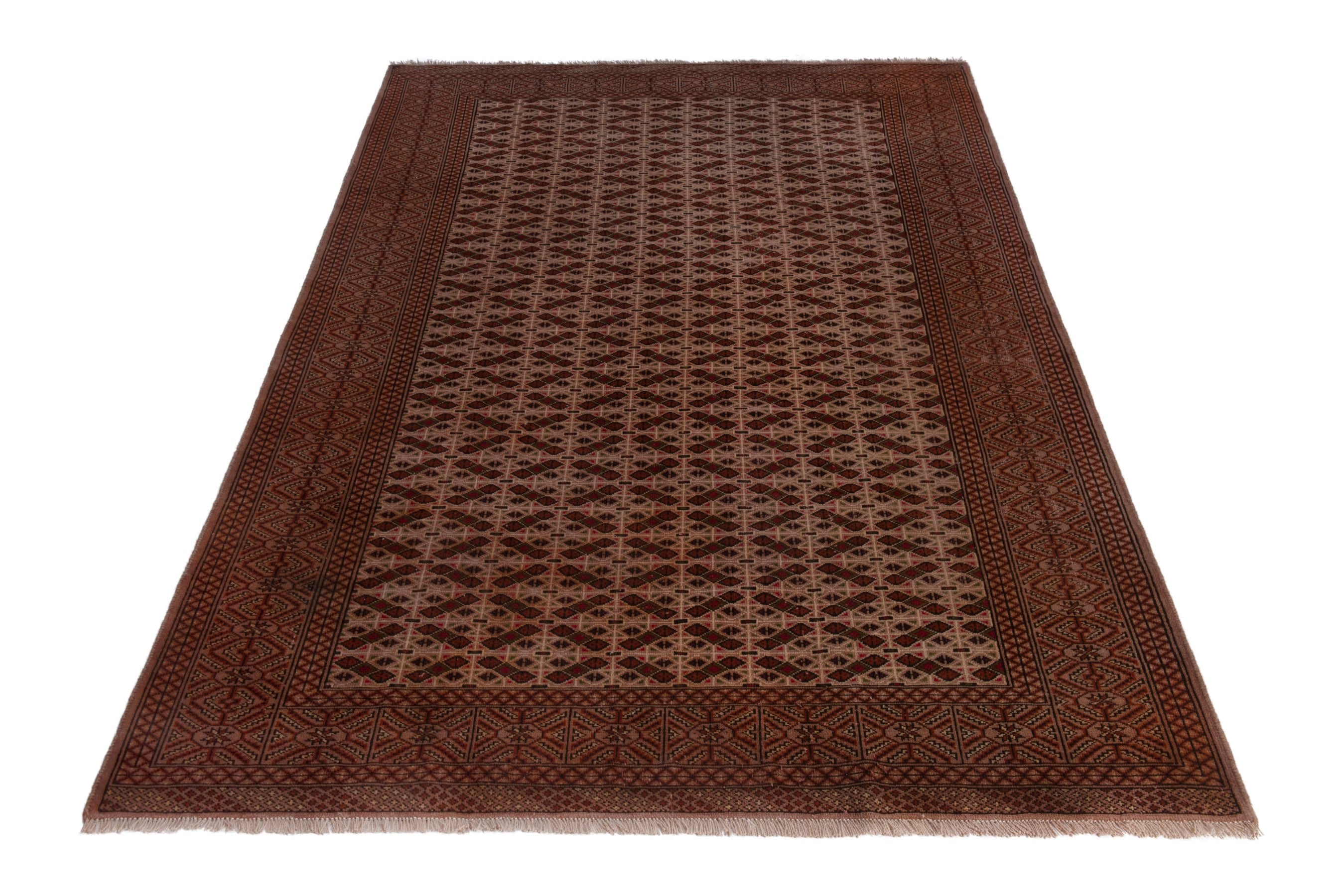 Persian Torkaman area rug in tan and brown, view 2 of 18