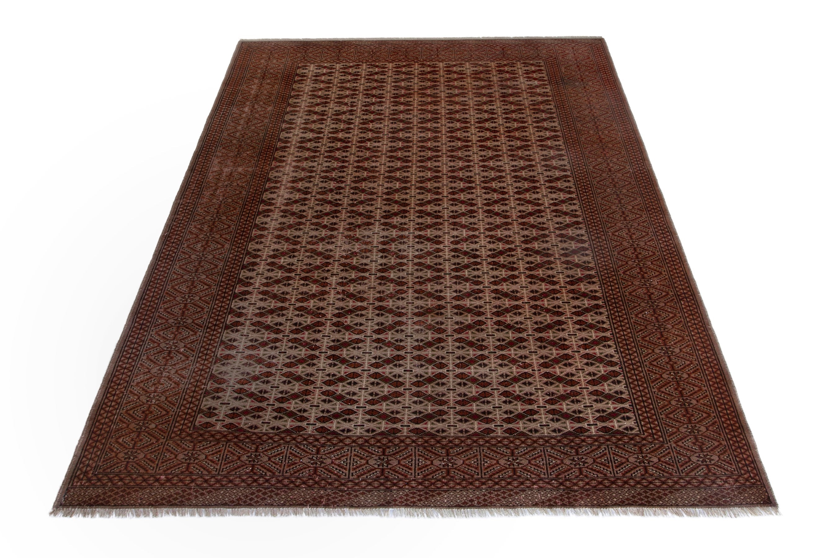 Persian Torkaman area rug in tan and brown, view 3 of 18