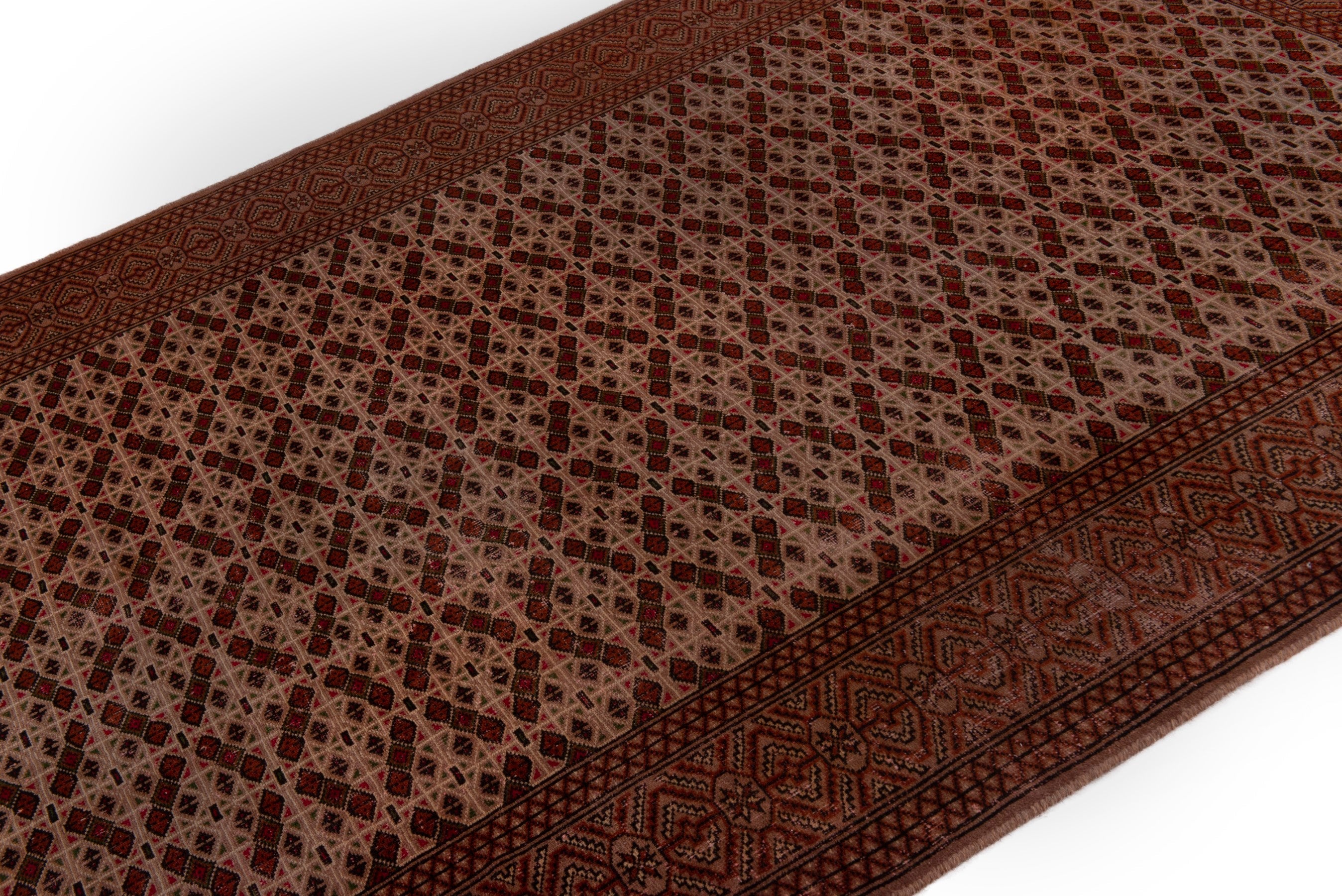 Persian Torkaman area rug in tan and brown, view 4 of 18