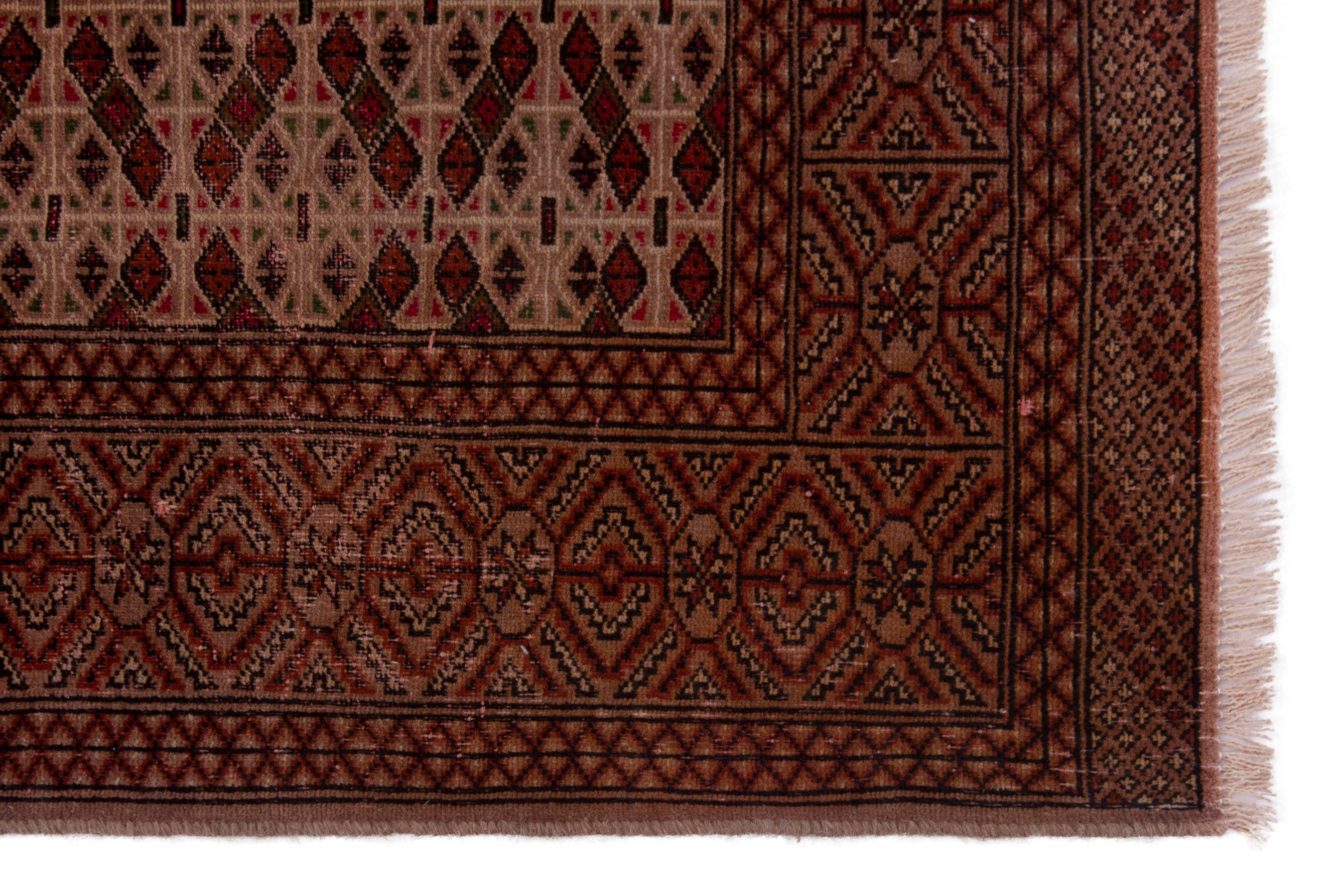 Persian Torkaman area rug in tan and brown, view 5 of 18