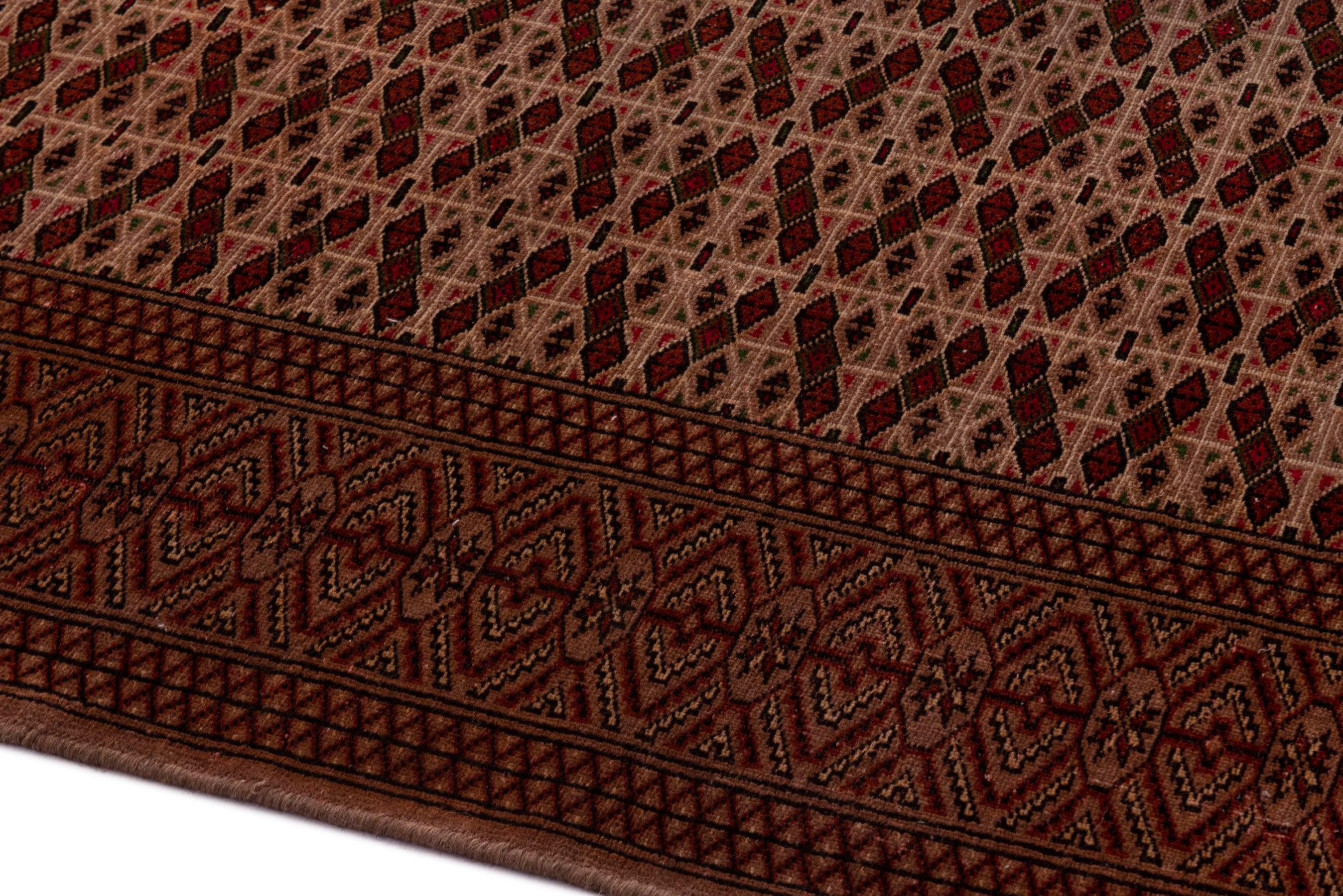 Persian Torkaman area rug in tan and brown, view 8 of 18