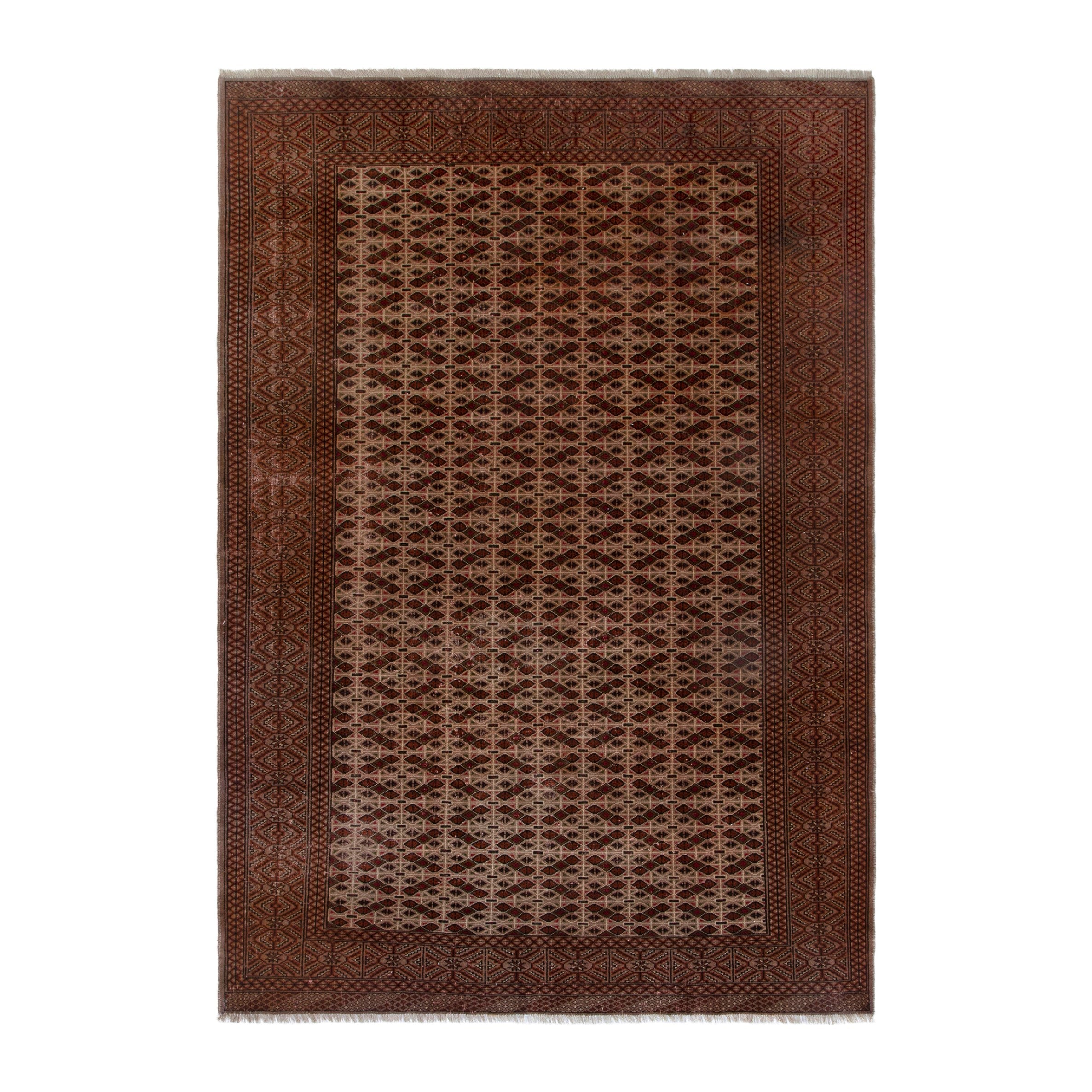 Persian Torkaman area rug in tan and brown, 6'7" x 9'5"
