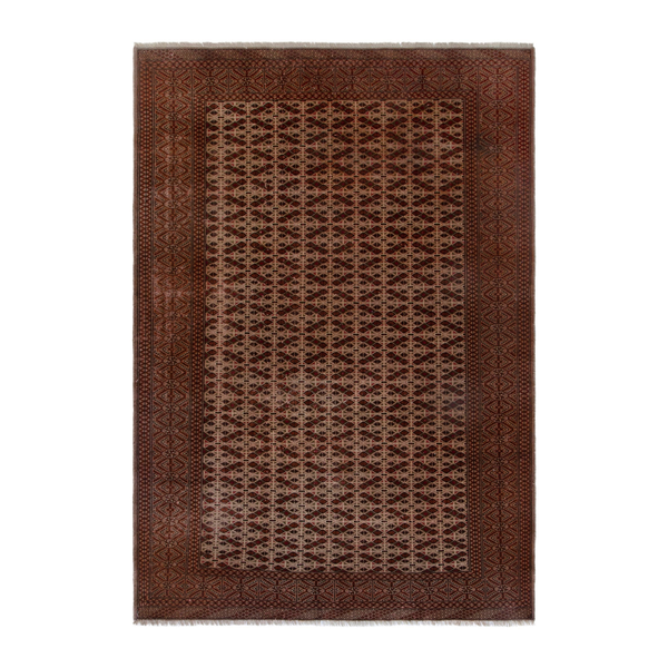 Persian Torkaman area rug in tan and brown, 6'7" x 9'5"