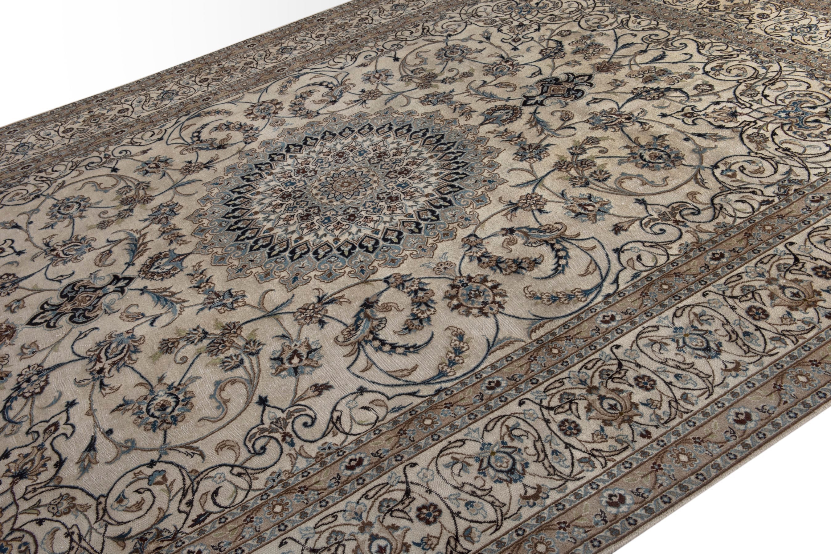 Persian Nain oversized rug in cream and taupe, view 4 of 21