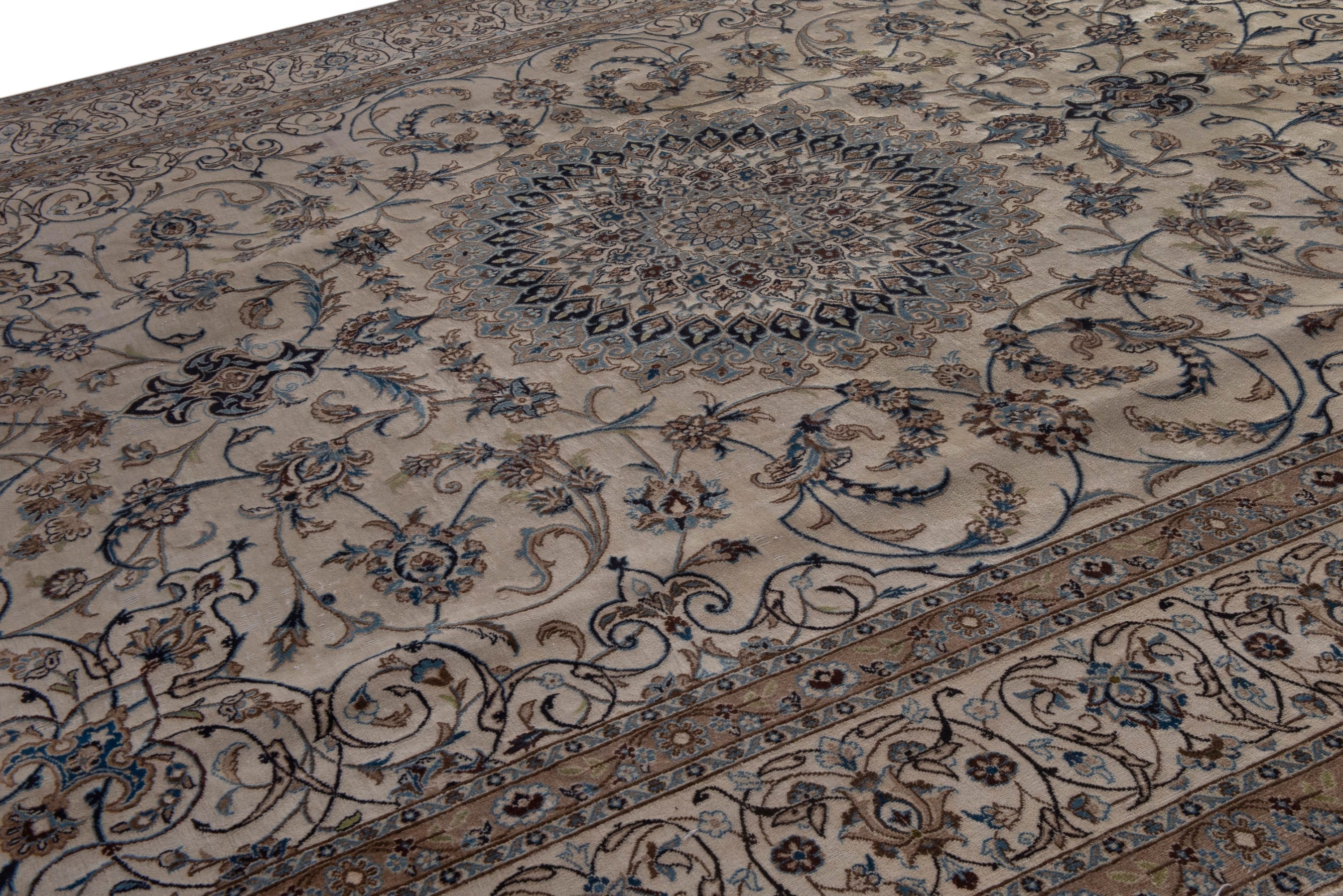 Persian Nain oversized rug in cream and taupe, view 9 of 21