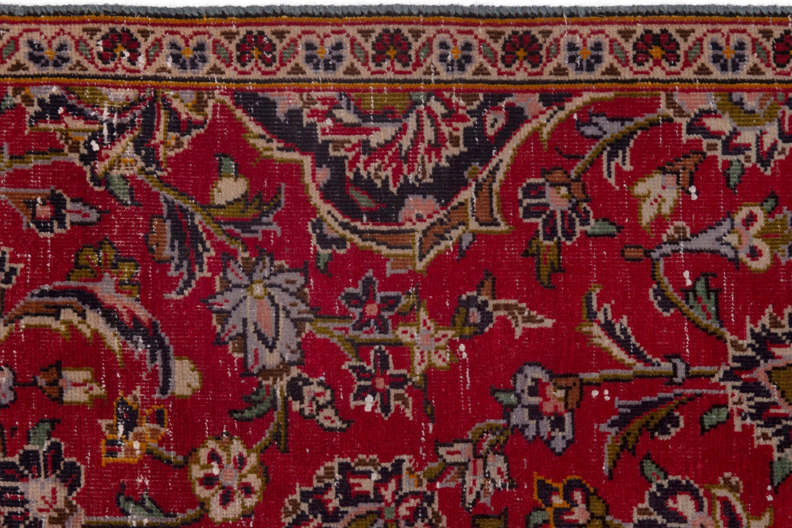 Persian Kashan area rug in deep red and navy, view 13 of 18