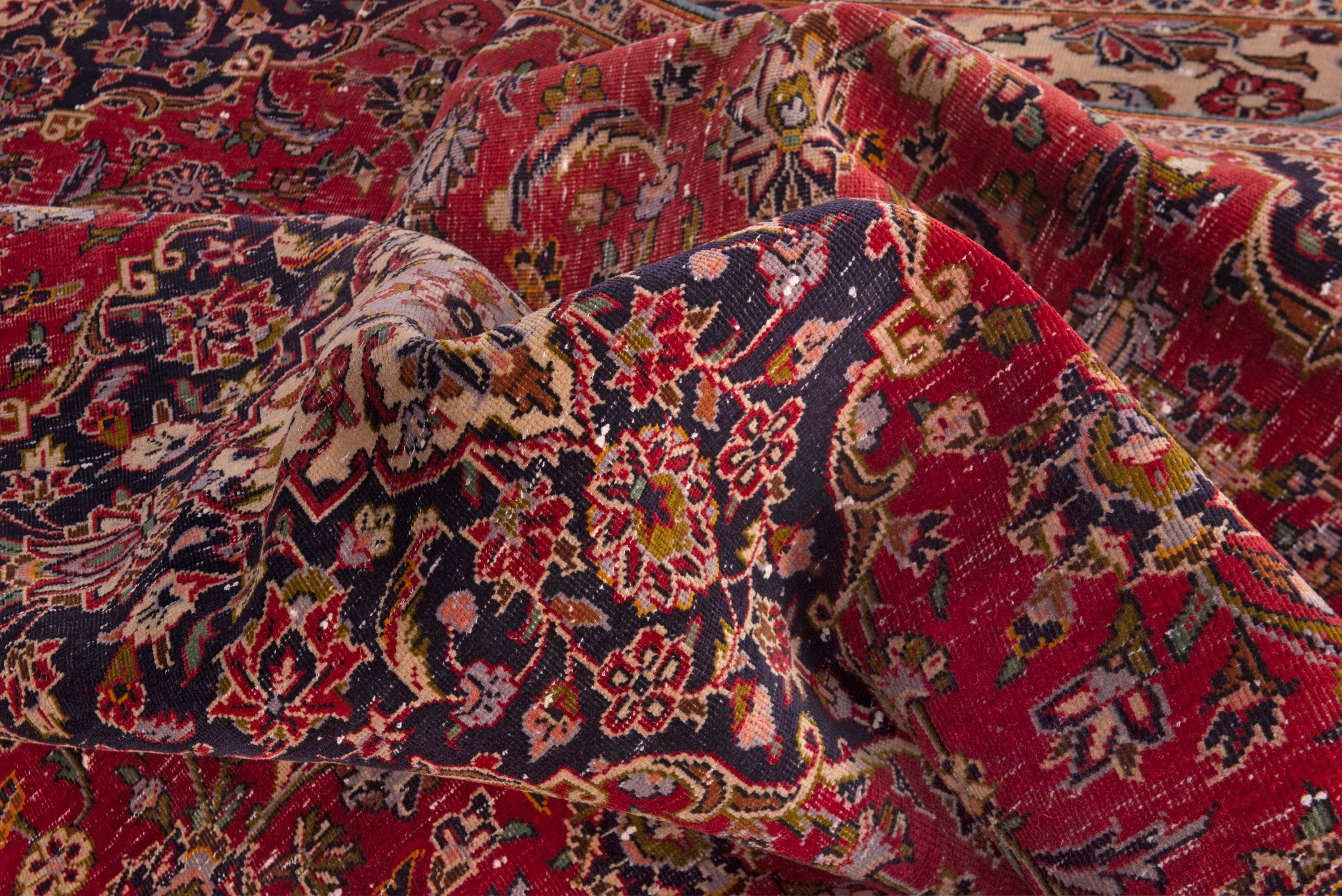 Persian Kashan area rug in deep red and navy, view 15 of 18