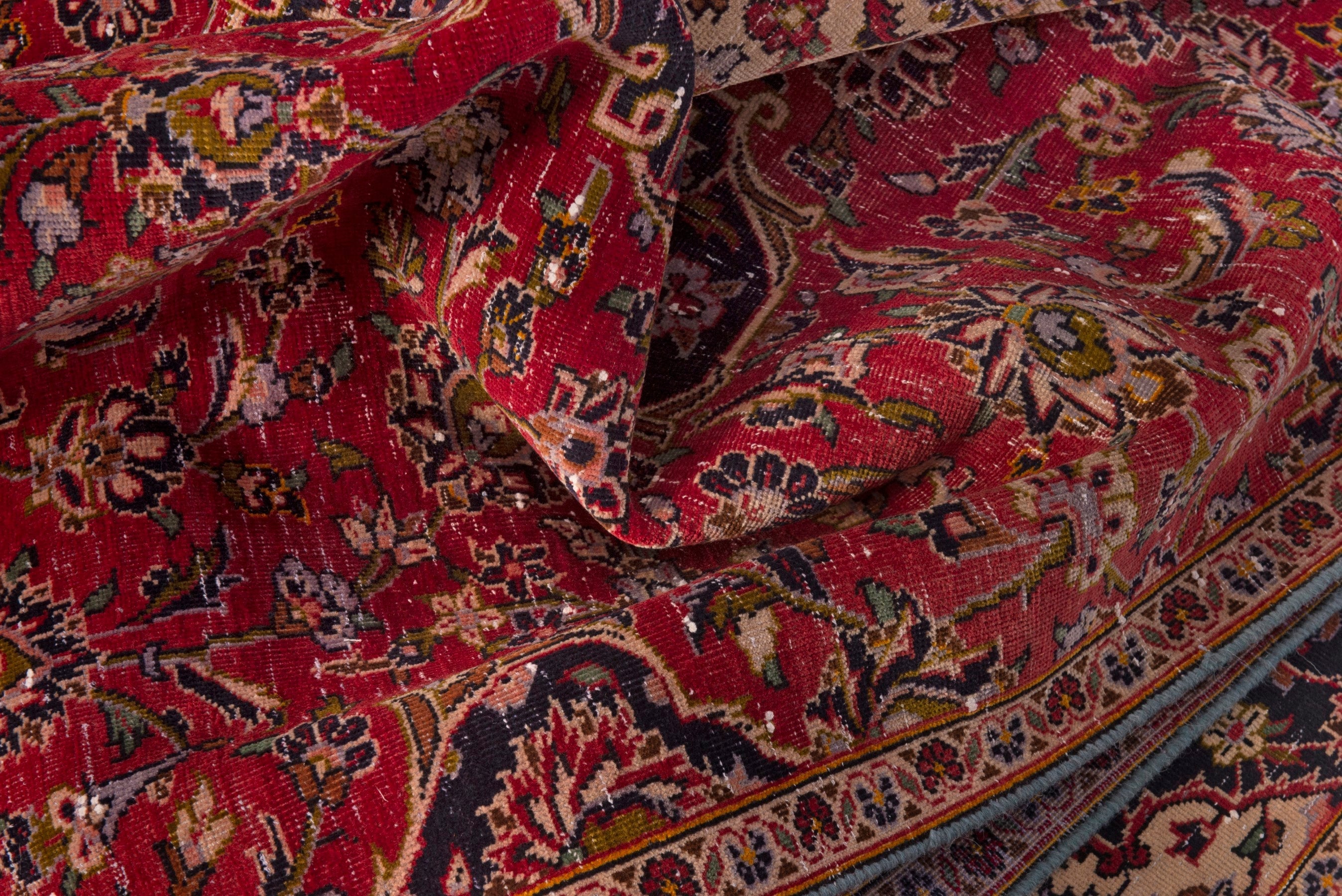 Persian Kashan area rug in deep red and navy, view 16 of 18