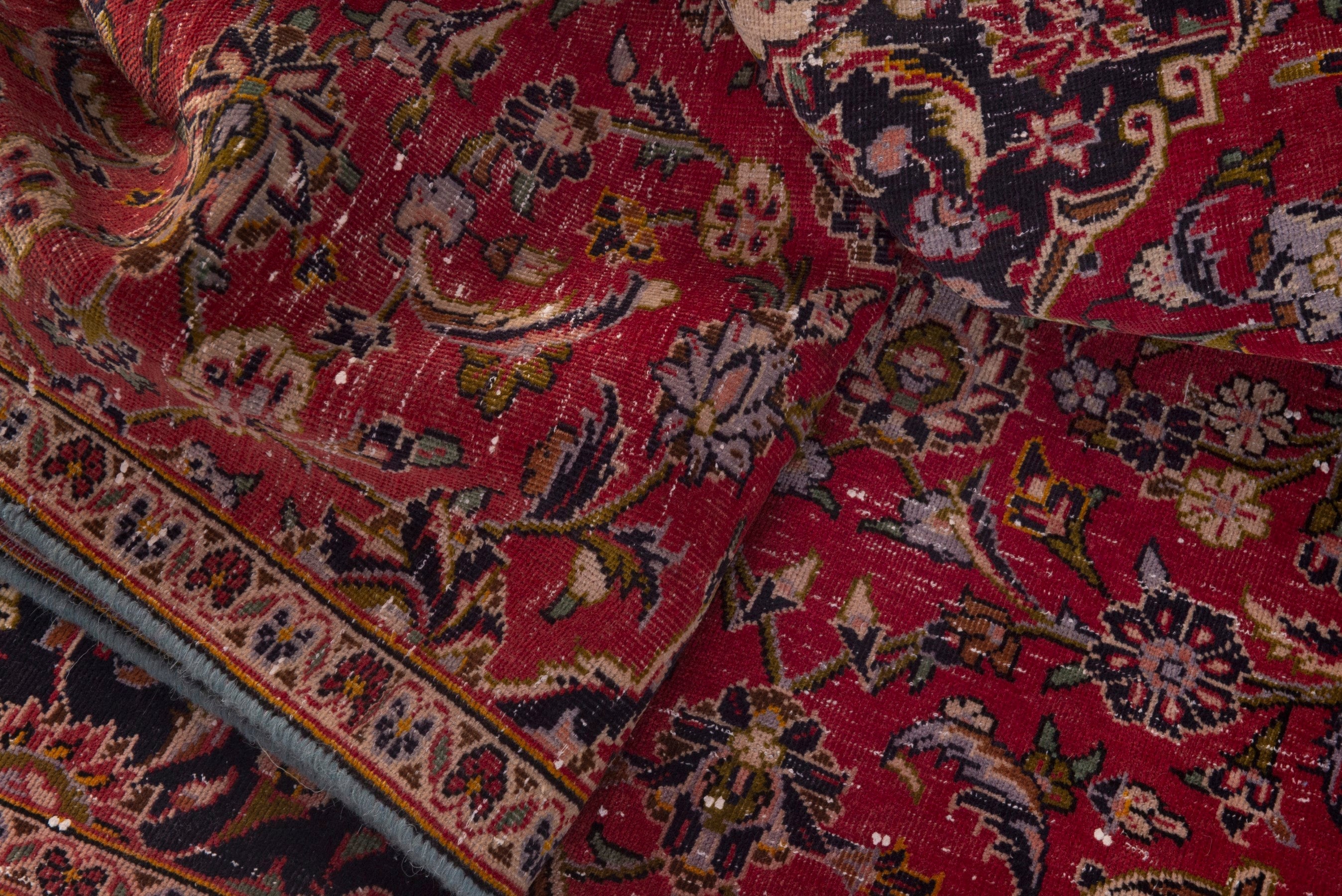 Persian Kashan area rug in deep red and navy, view 17 of 18