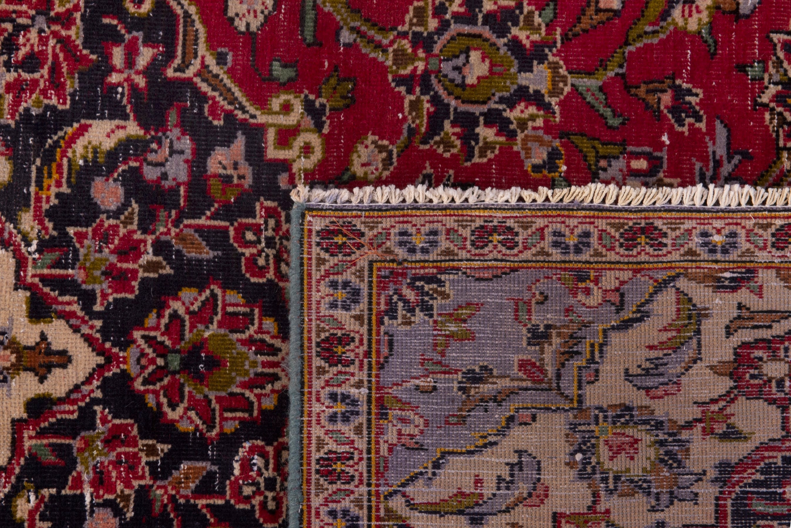 Persian Kashan area rug in deep red and navy, view 18 of 18