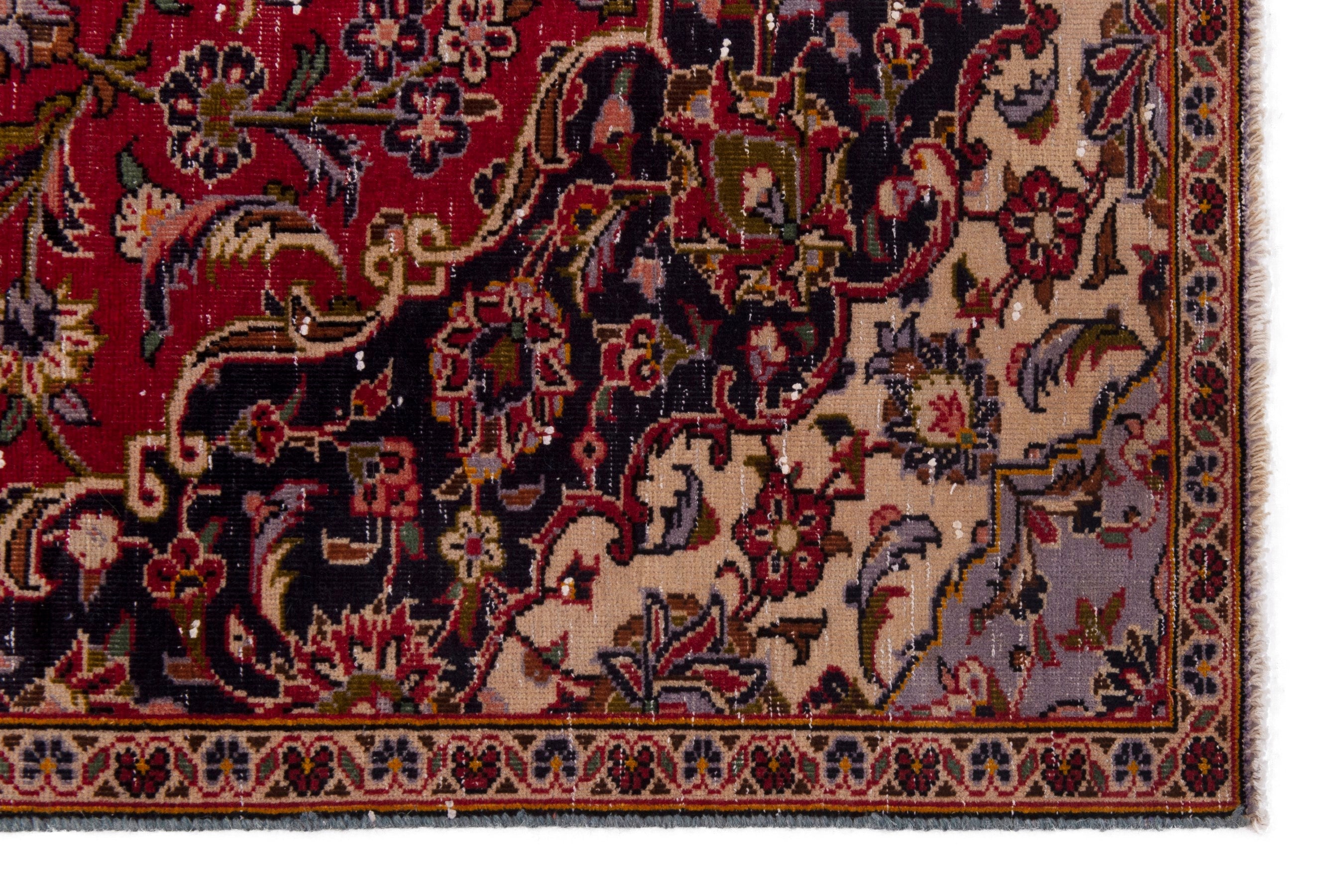 Persian Kashan area rug in deep red and navy, view 5 of 18
