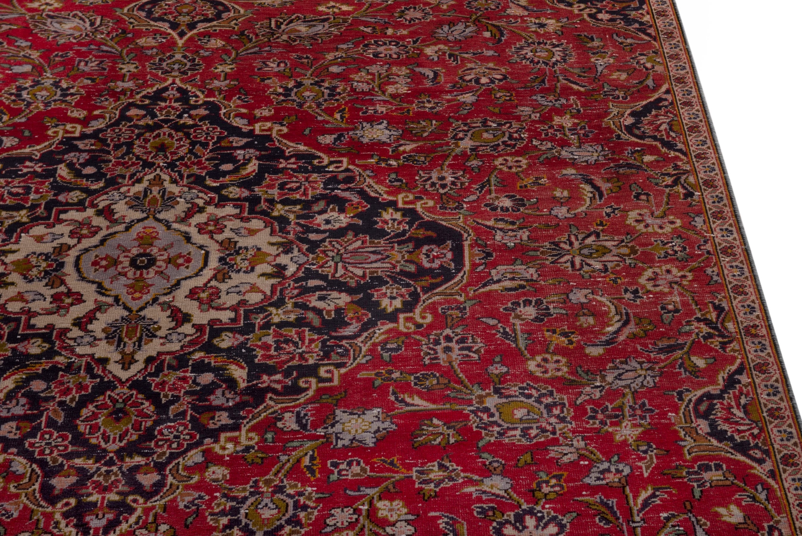 Persian Kashan area rug in deep red and navy, view 7 of 18