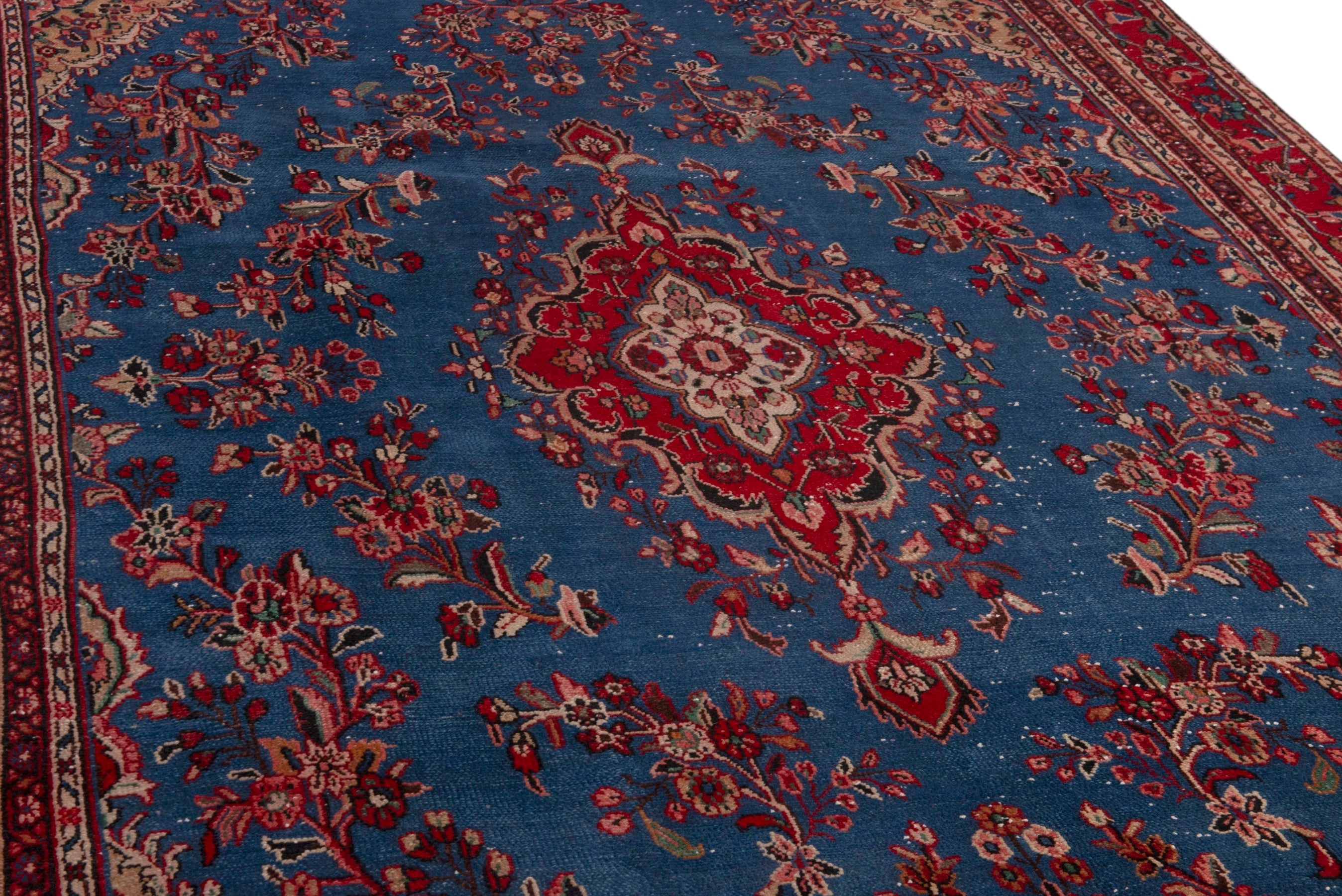 Persian Hamedan oversized rug in dark blue and deep red, view 10 of 20