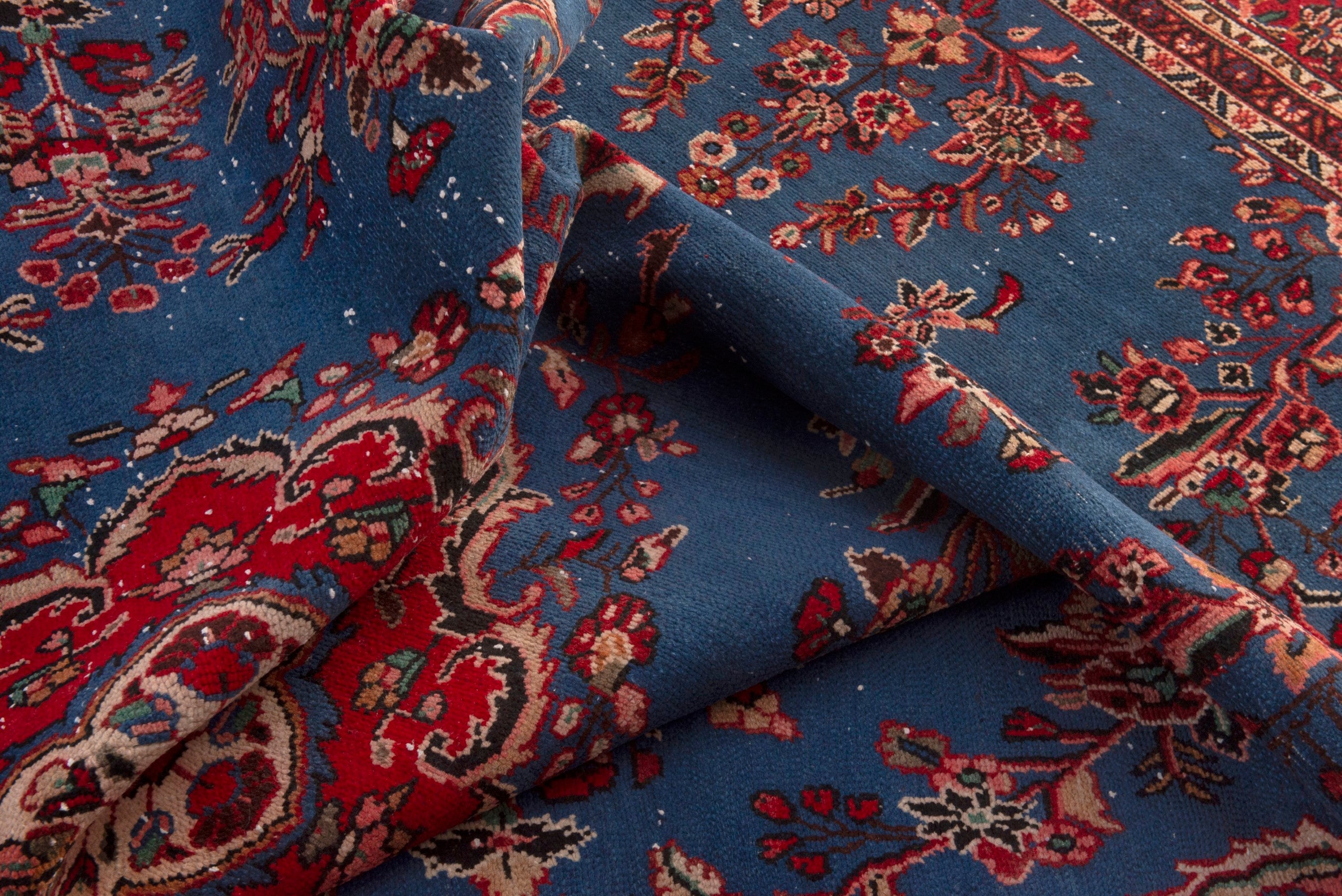 Persian Hamedan oversized rug in dark blue and deep red, view 18 of 20