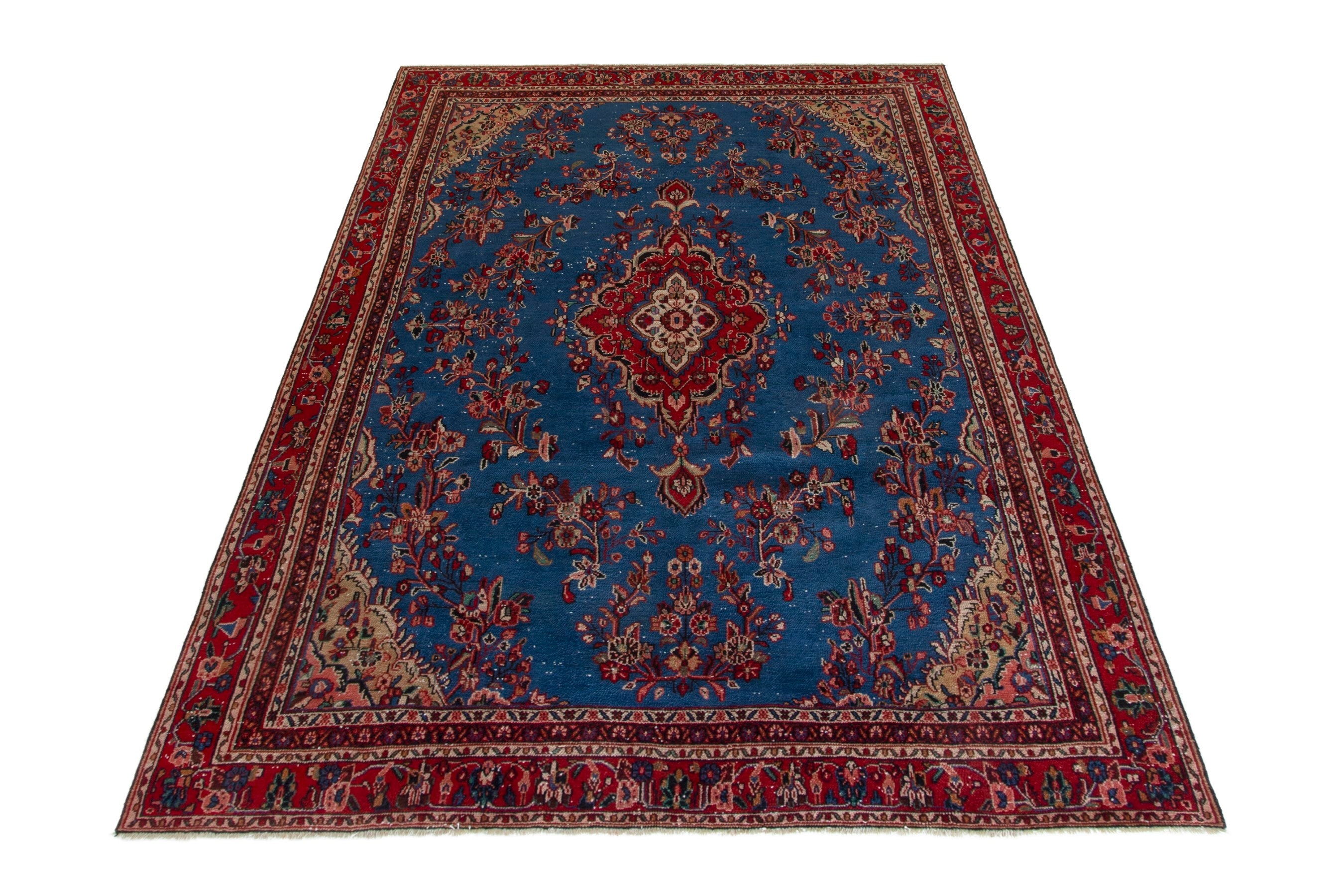 Persian Hamedan oversized rug in dark blue and deep red, view 2 of 20