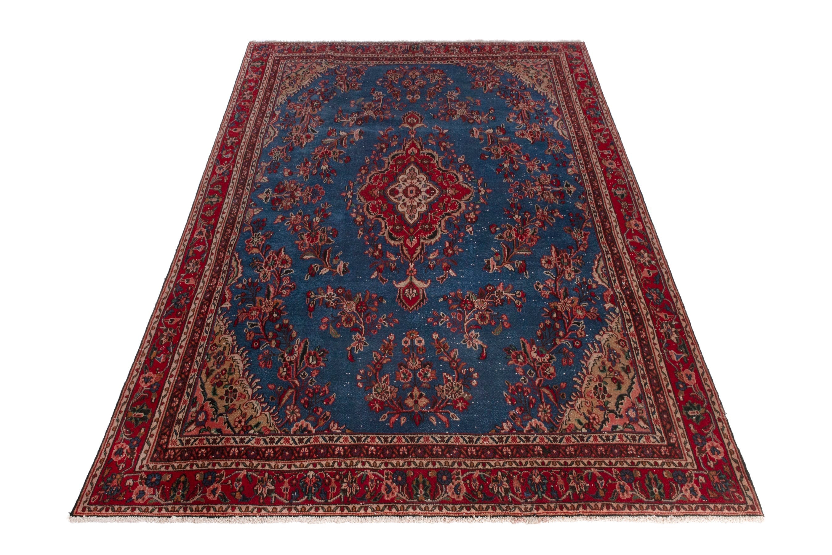 Persian Hamedan oversized rug in dark blue and deep red, view 3 of 20